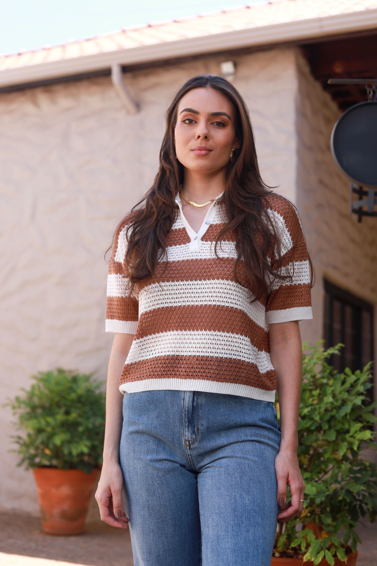 Blusa Tricot Listras - Caramelo