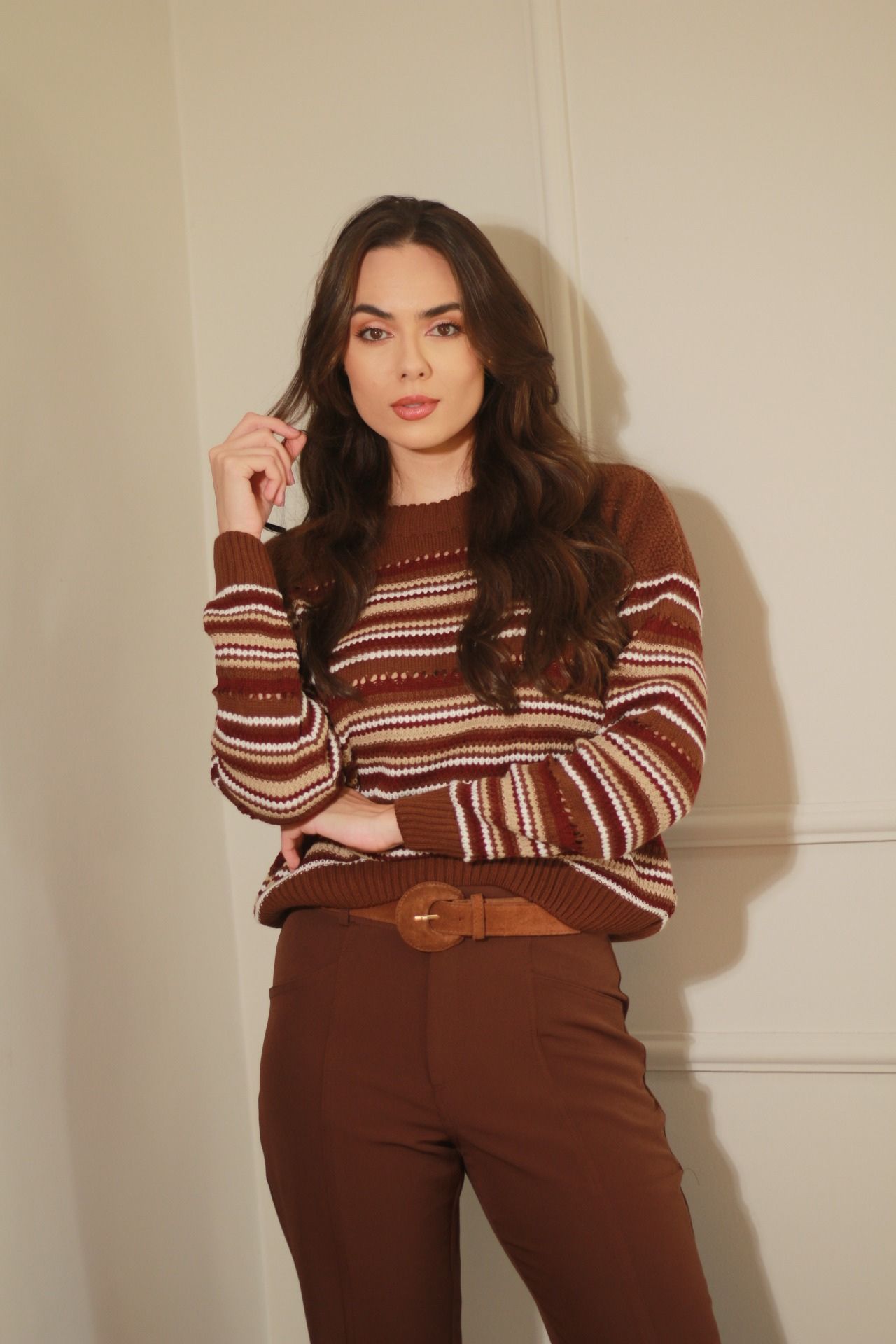 Blusa Tricot Listras - Marrom