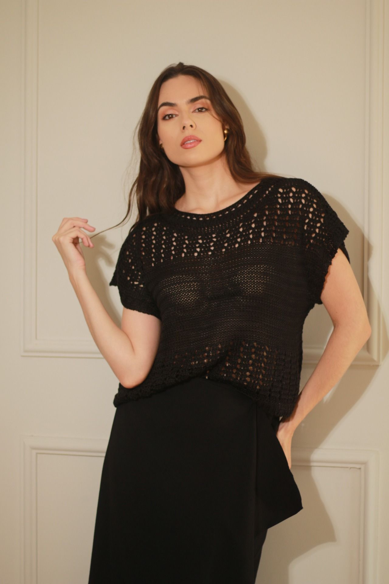 Blusa Tricot Pontos - Preto