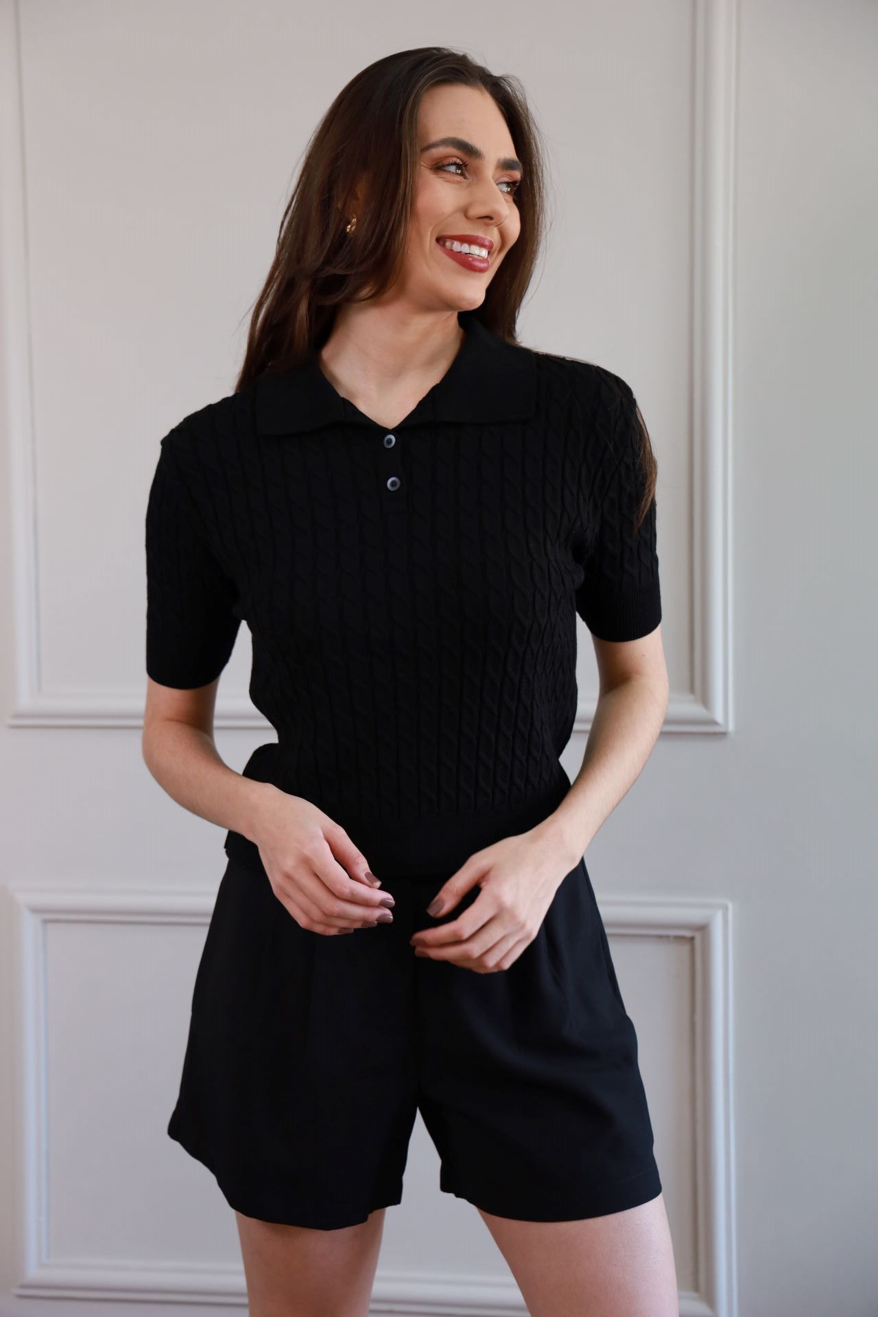 Blusa Tricot Polo - Preto