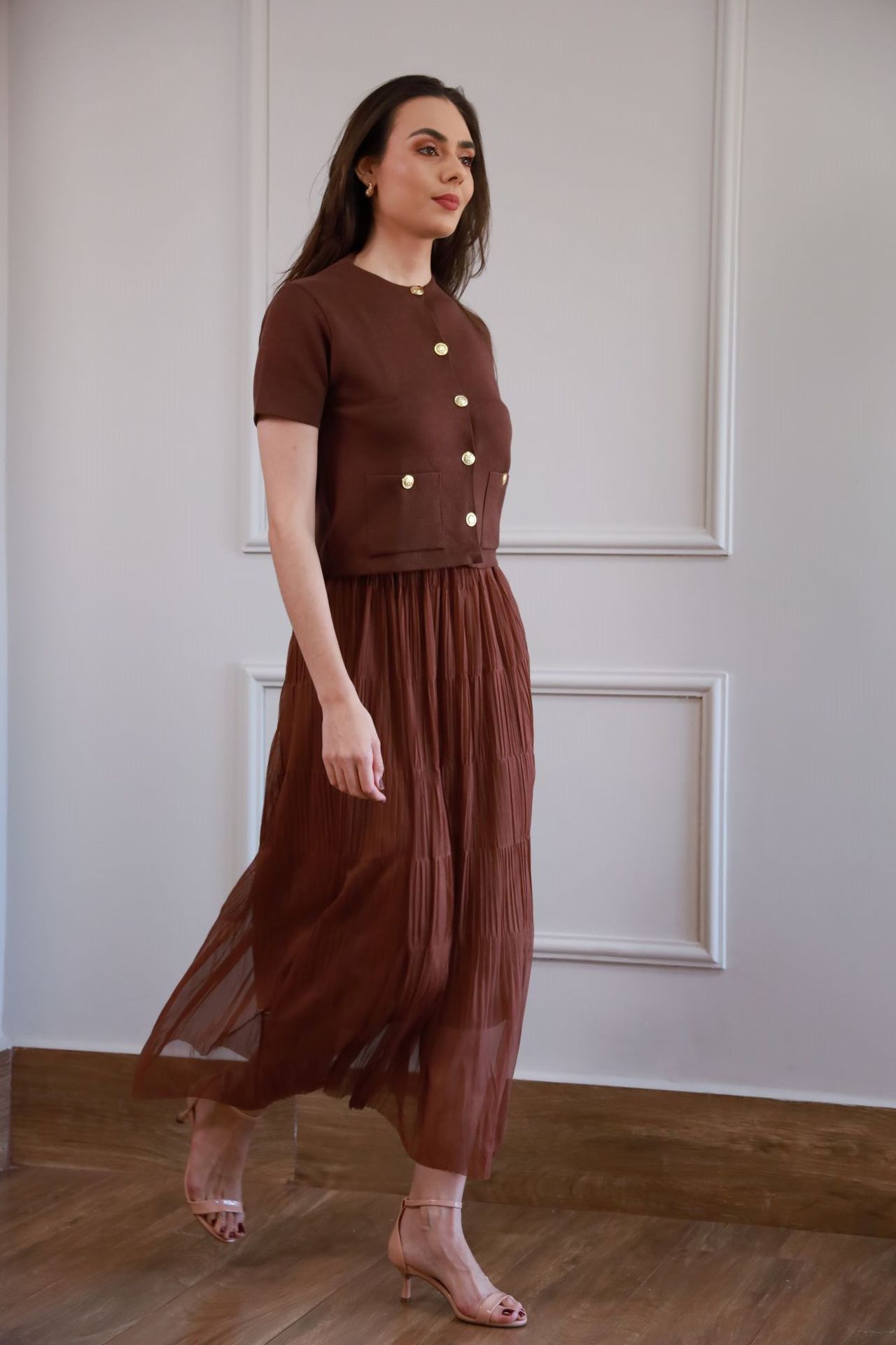 Casaqueto Tricot Botões - Marrom
