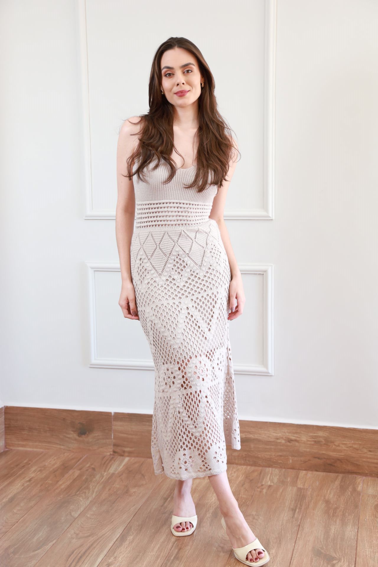 Vestido Tricot Ponto - Bege