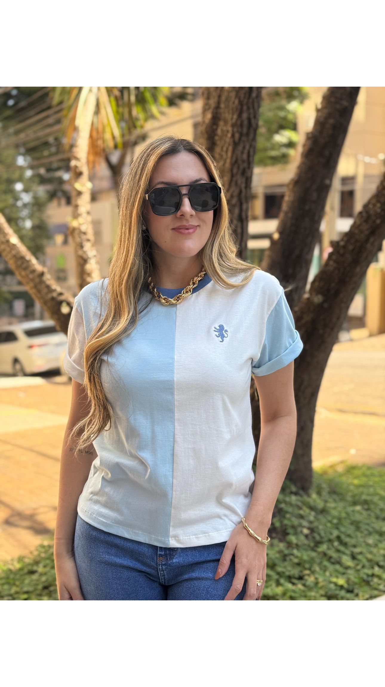 T-SHIRT AZUL E BRANC - Jaqueline Silveira Boutique