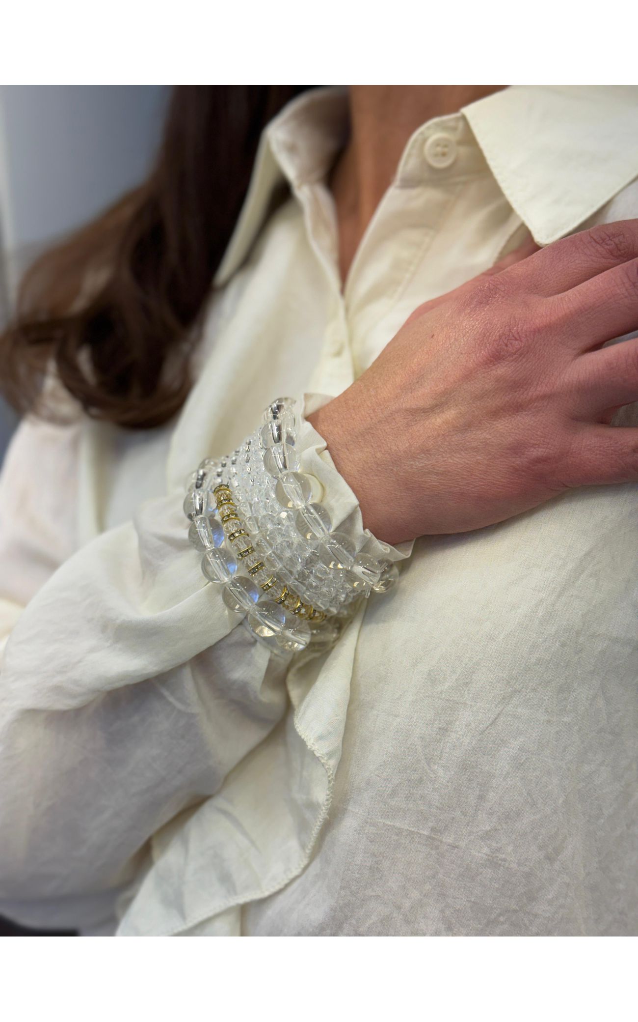 Kit 6 Pulseiras Esferas Vinílicas E Detalhe Dourado  