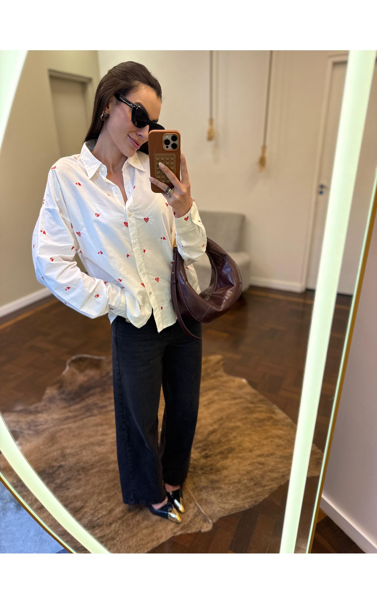 Camisa Tricoline Bordado Coração
