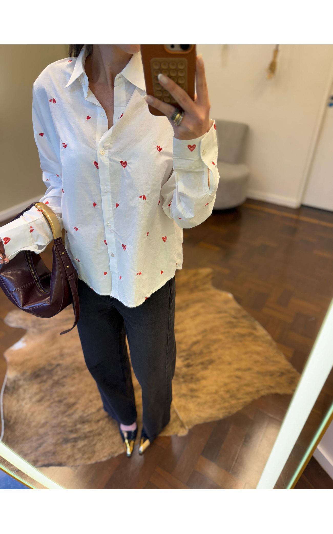 Camisa Tricoline Bordado Coração