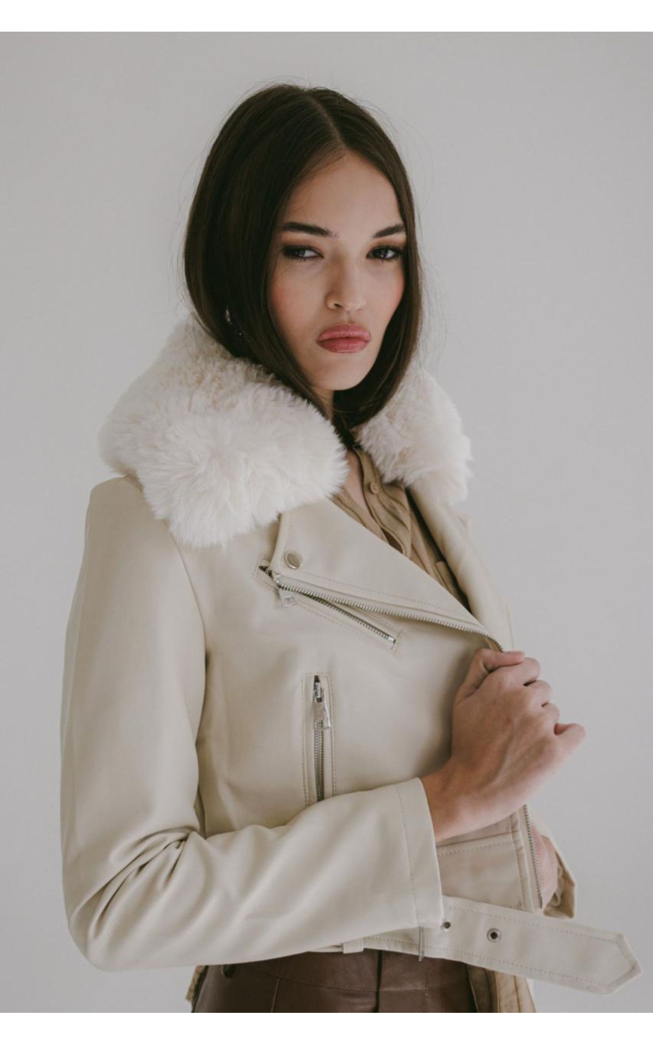 Jaqueta Couro Biker - Off White