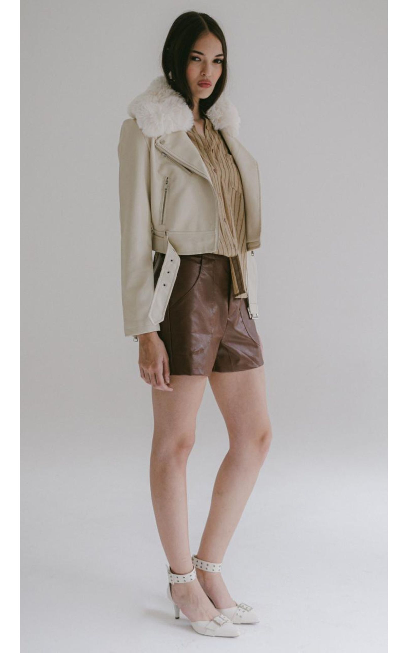 Jaqueta Couro Biker - Off White