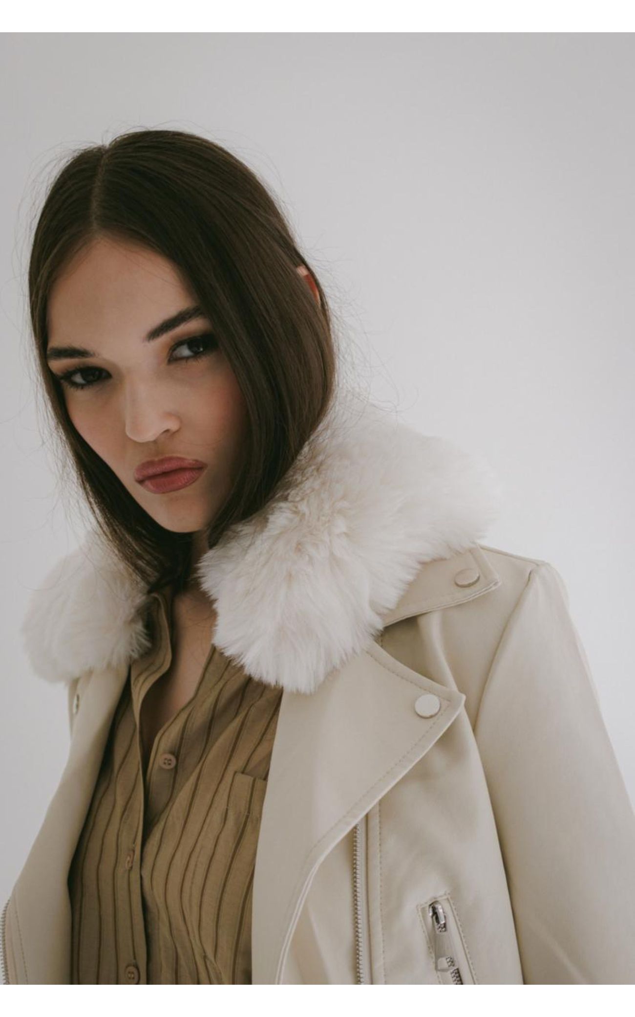 Jaqueta Couro Biker - Off White