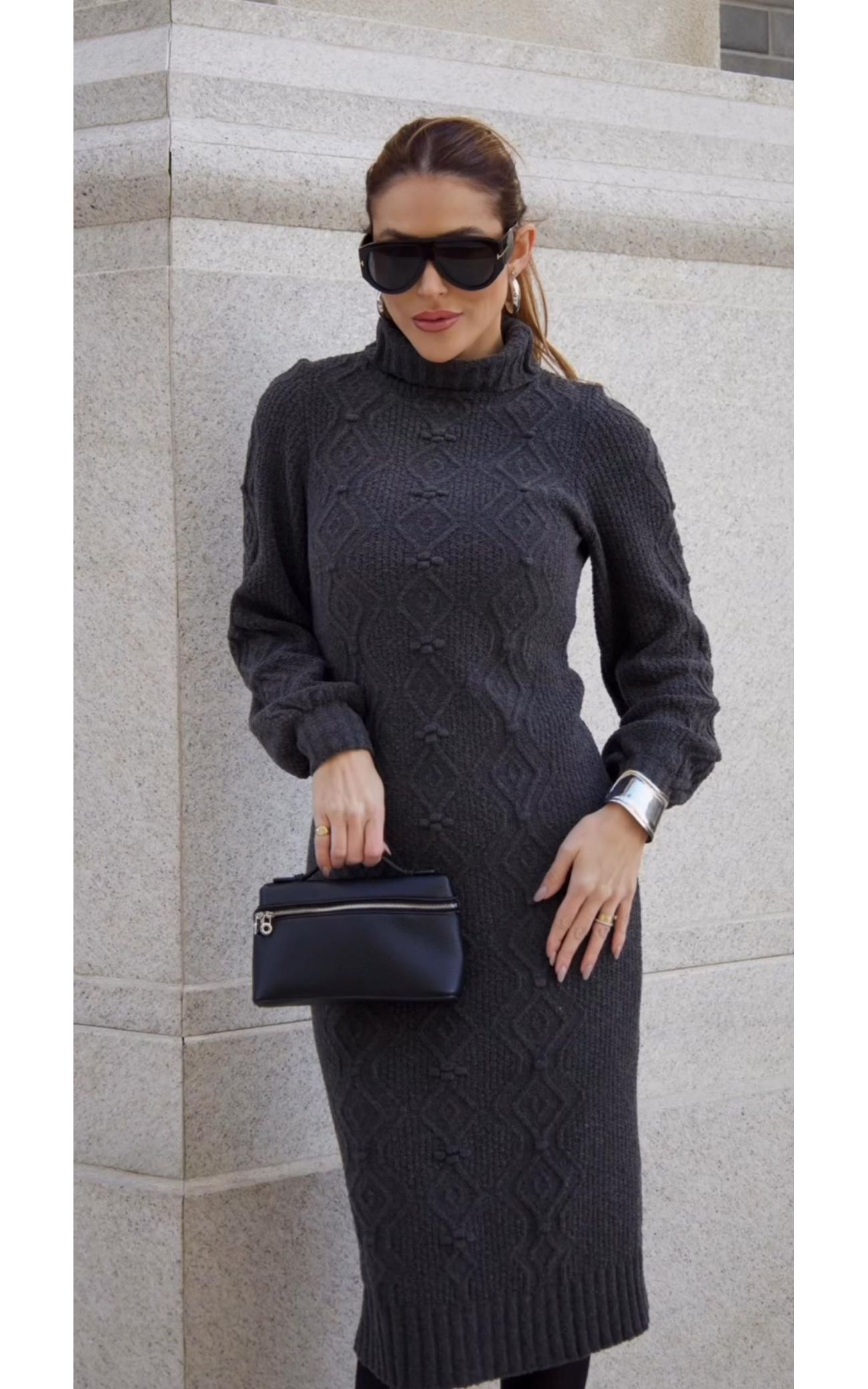 Vestido Tricot Dinamarca - Cinza Chumbo 