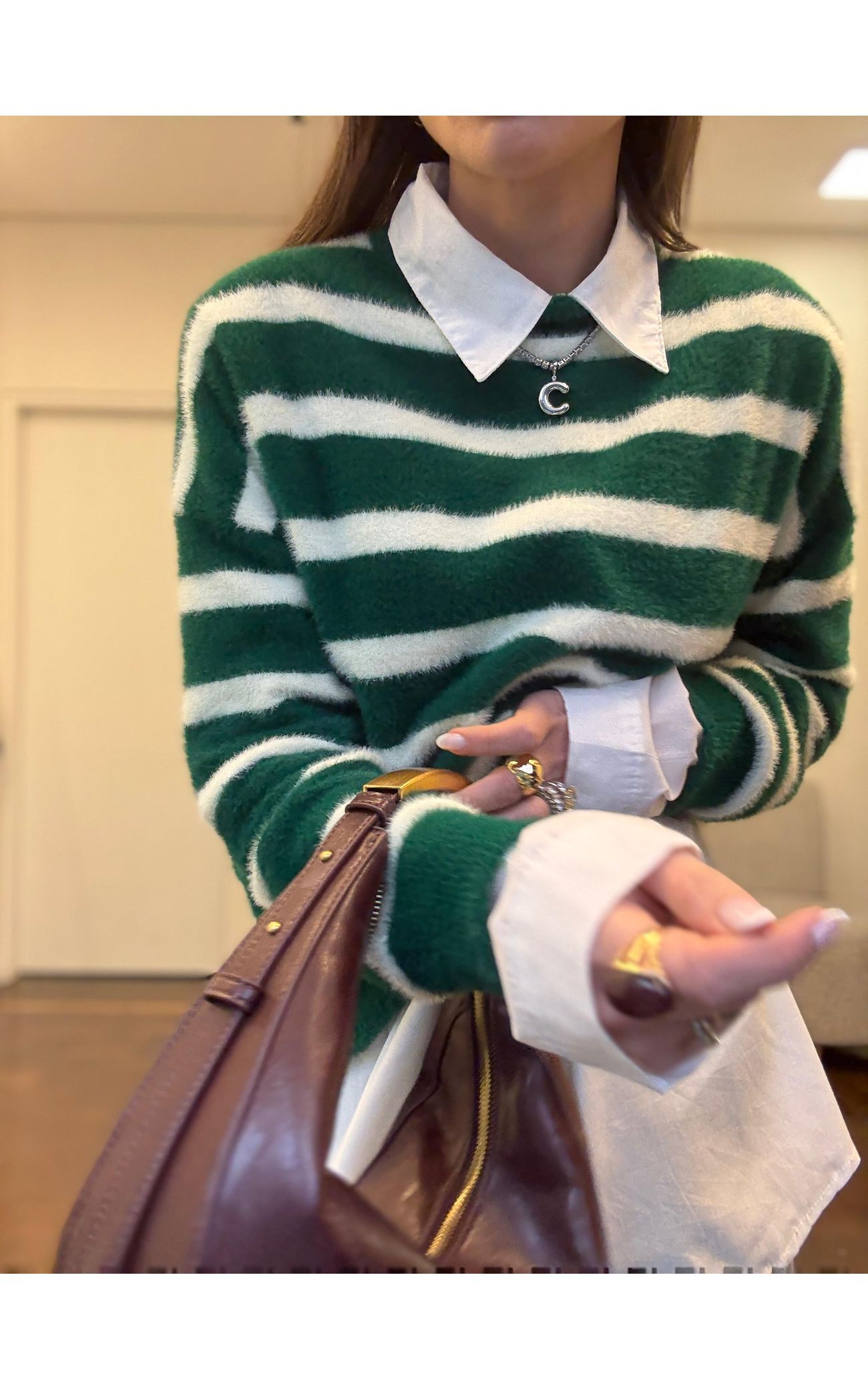 Blusão Tricot Fio Angorá Listrado 