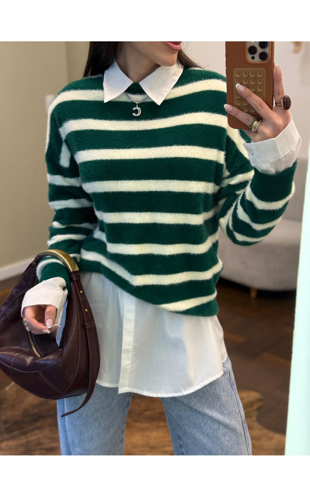 Blusão Tricot Fio Angorá Listrado 