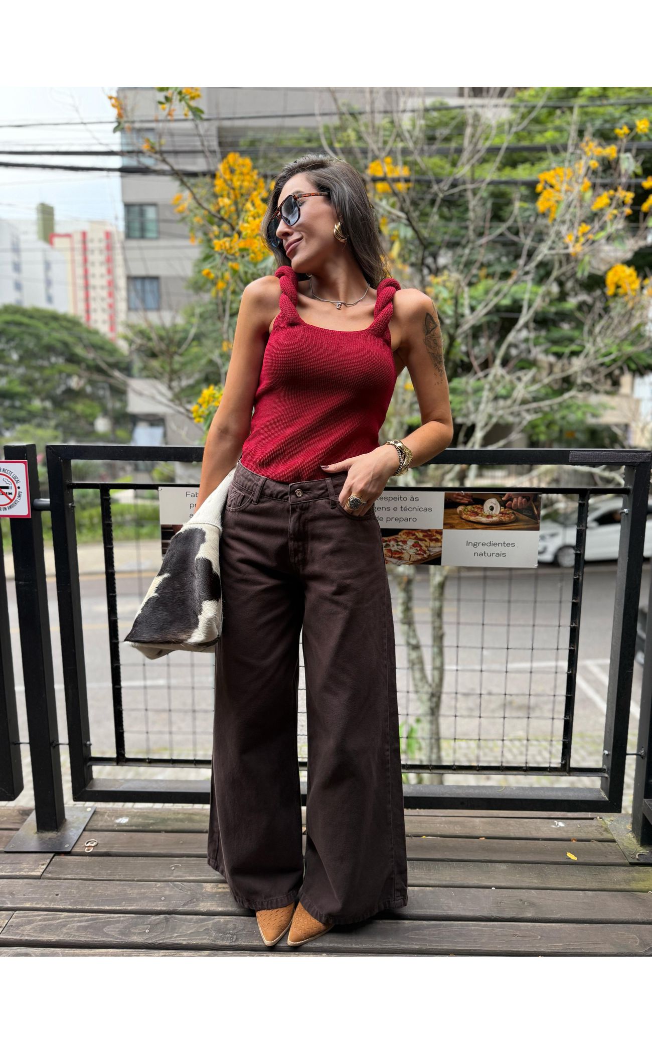 Cropped Alça Roll Trançada - Marsala 