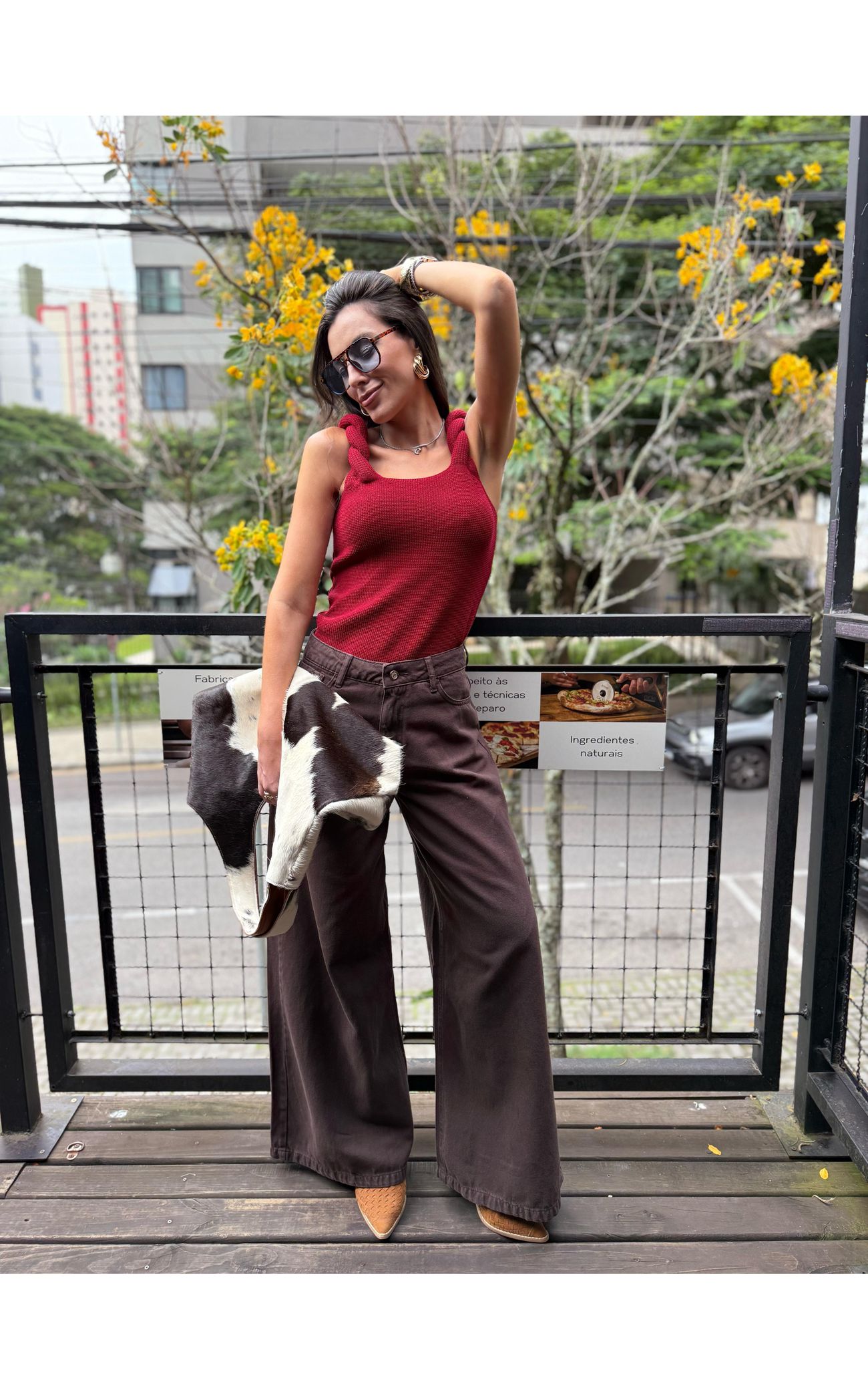 Cropped Alça Roll Trançada - Marsala 