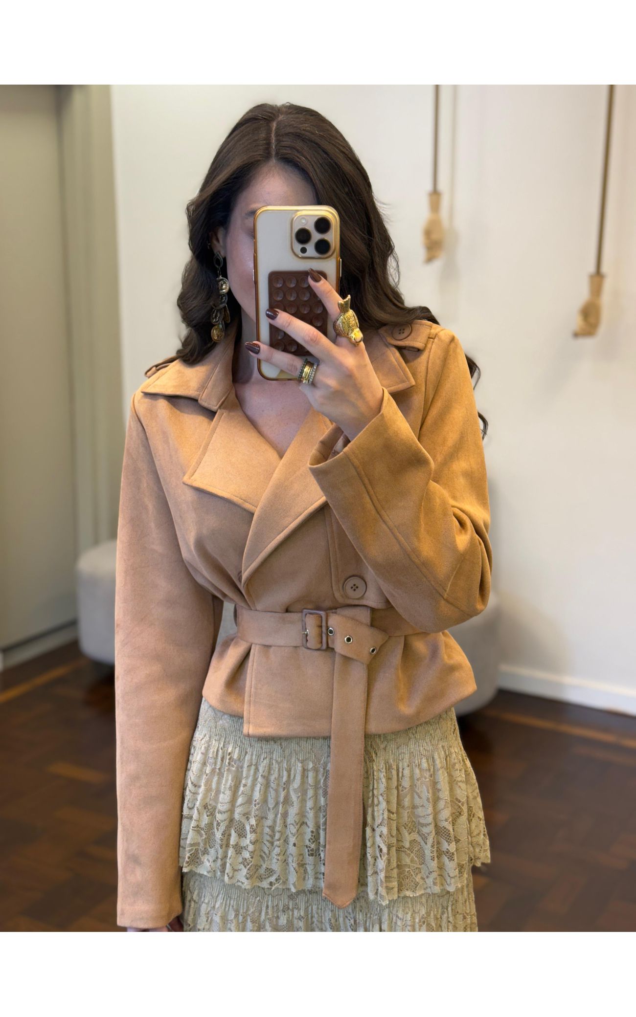 Trench Coat Curto Chamois - Caramelo 