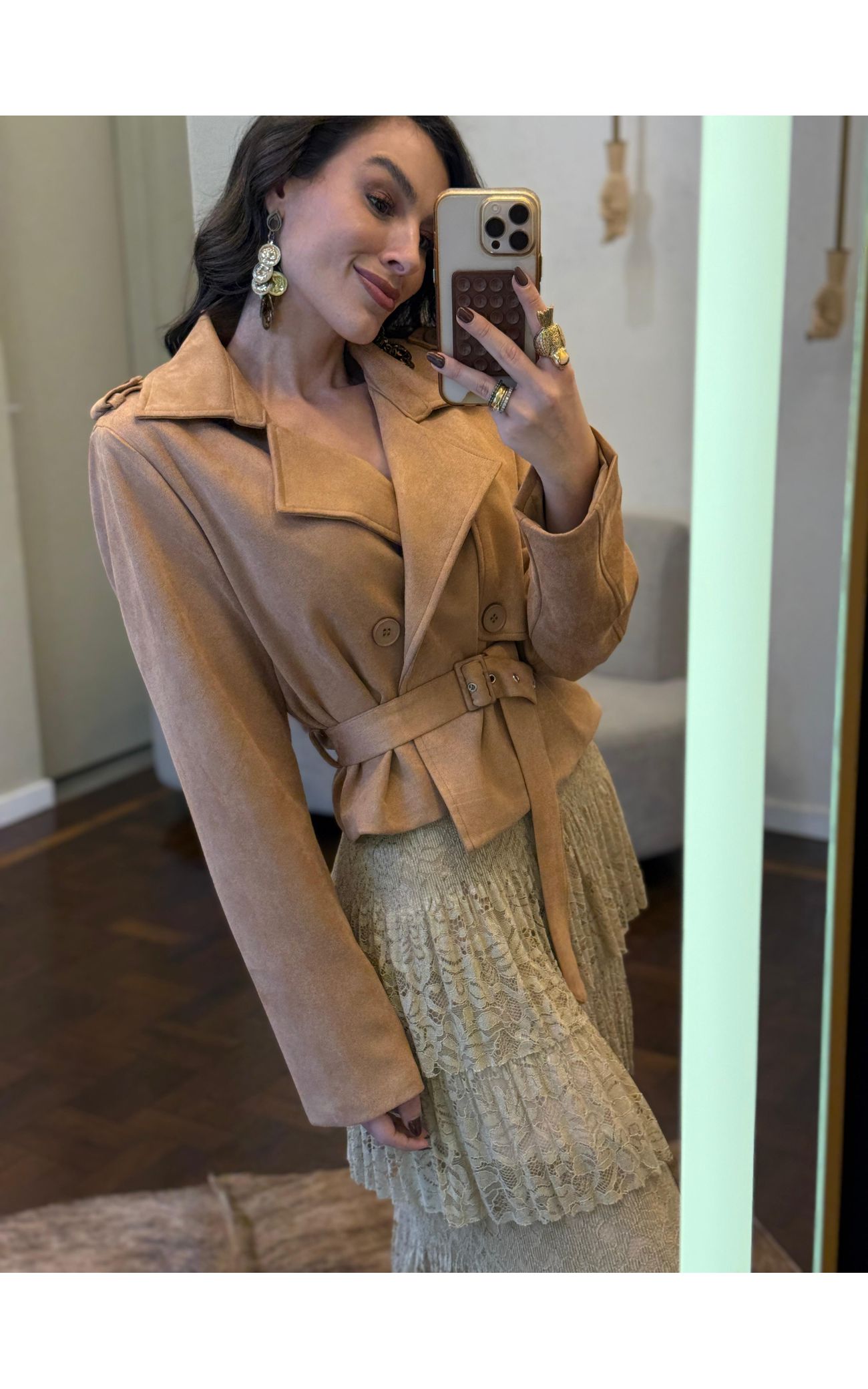 Trench Coat Curto Chamois - Caramelo 