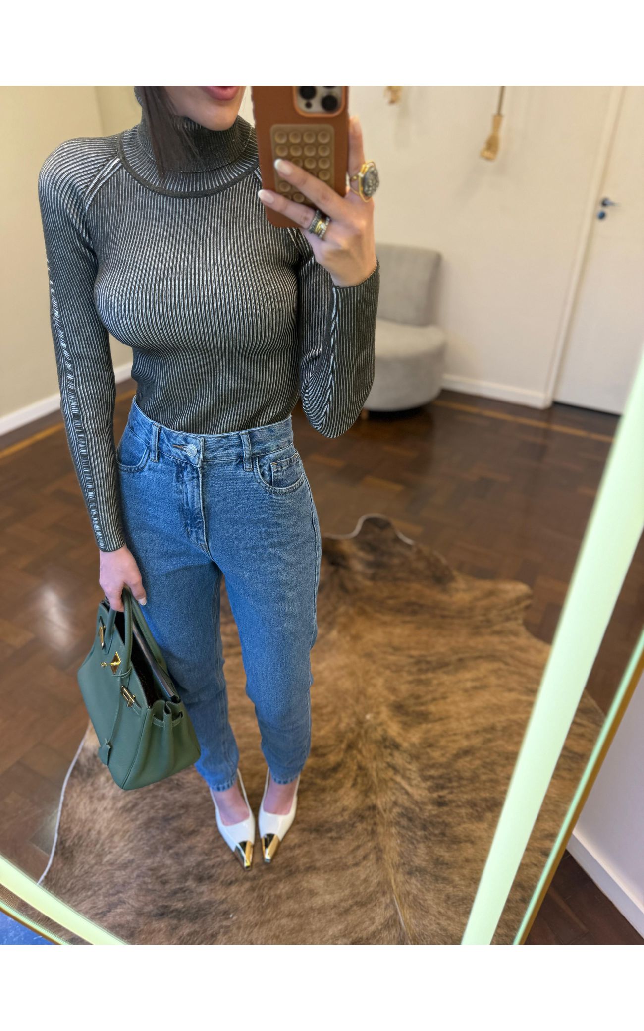 Blusa Tricot Estonada Gola Alta - Verde
