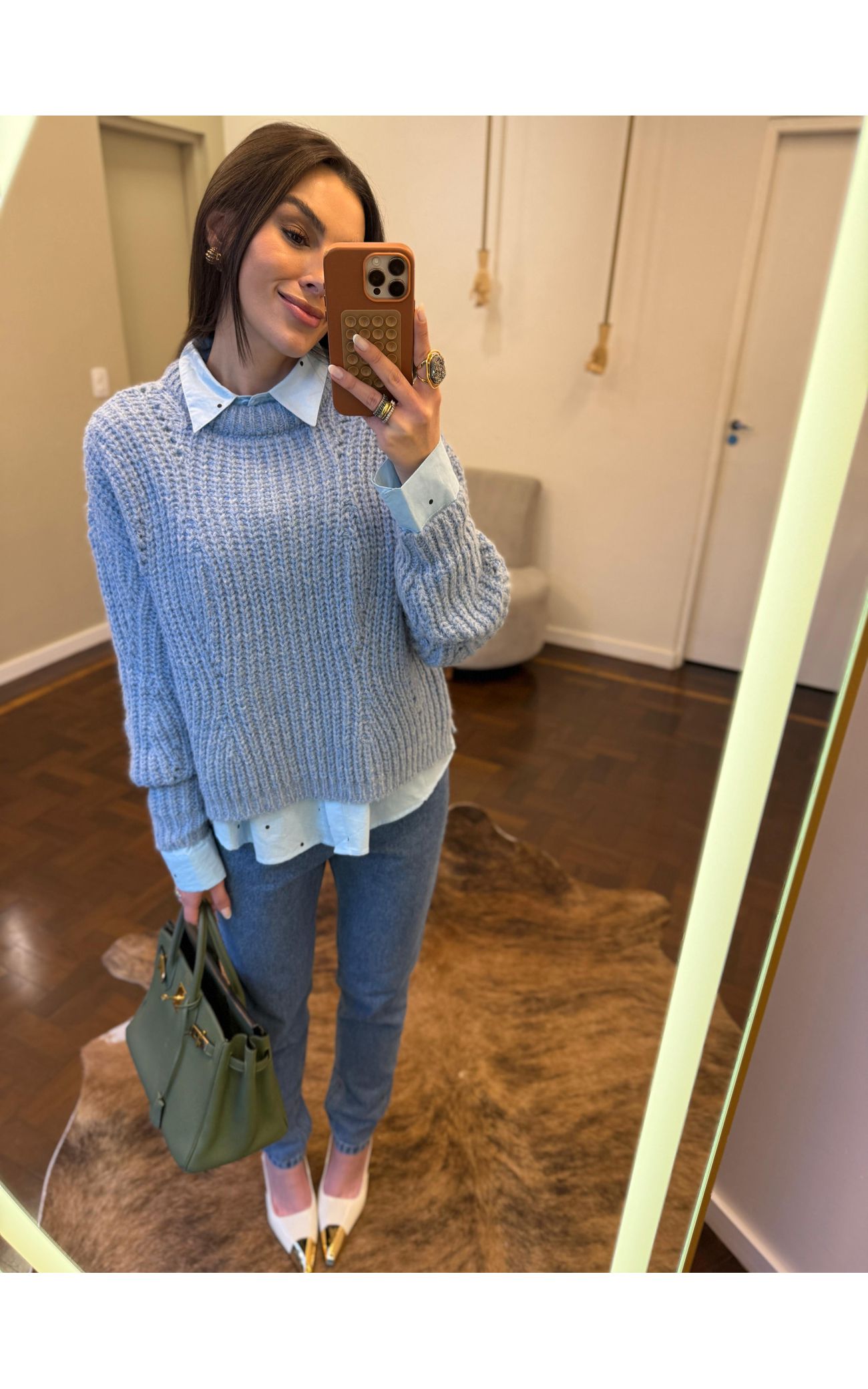 Blusa Tricot Noruega - Azul Bebê Mescla 