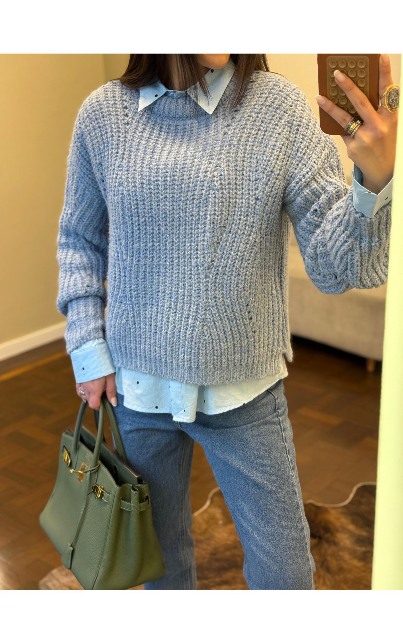 Blusa Tricot Noruega - Azul Bebê Mescla 