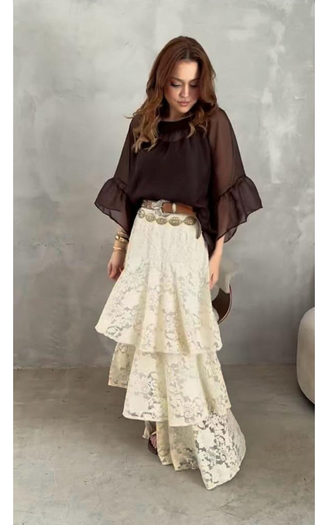 Bata Chiffon Ampla - Marrom 