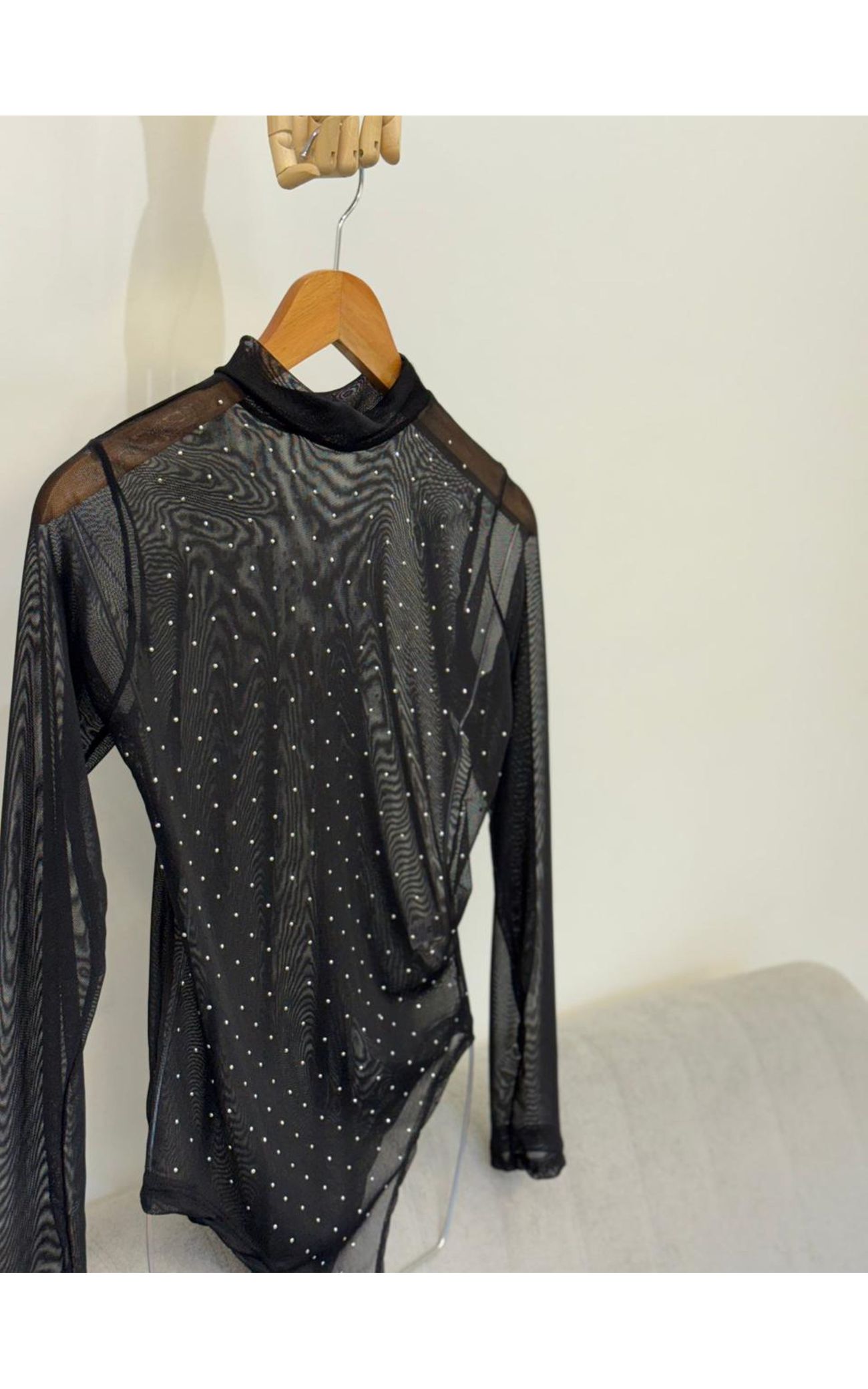 Body Tule Preto Aplicação 