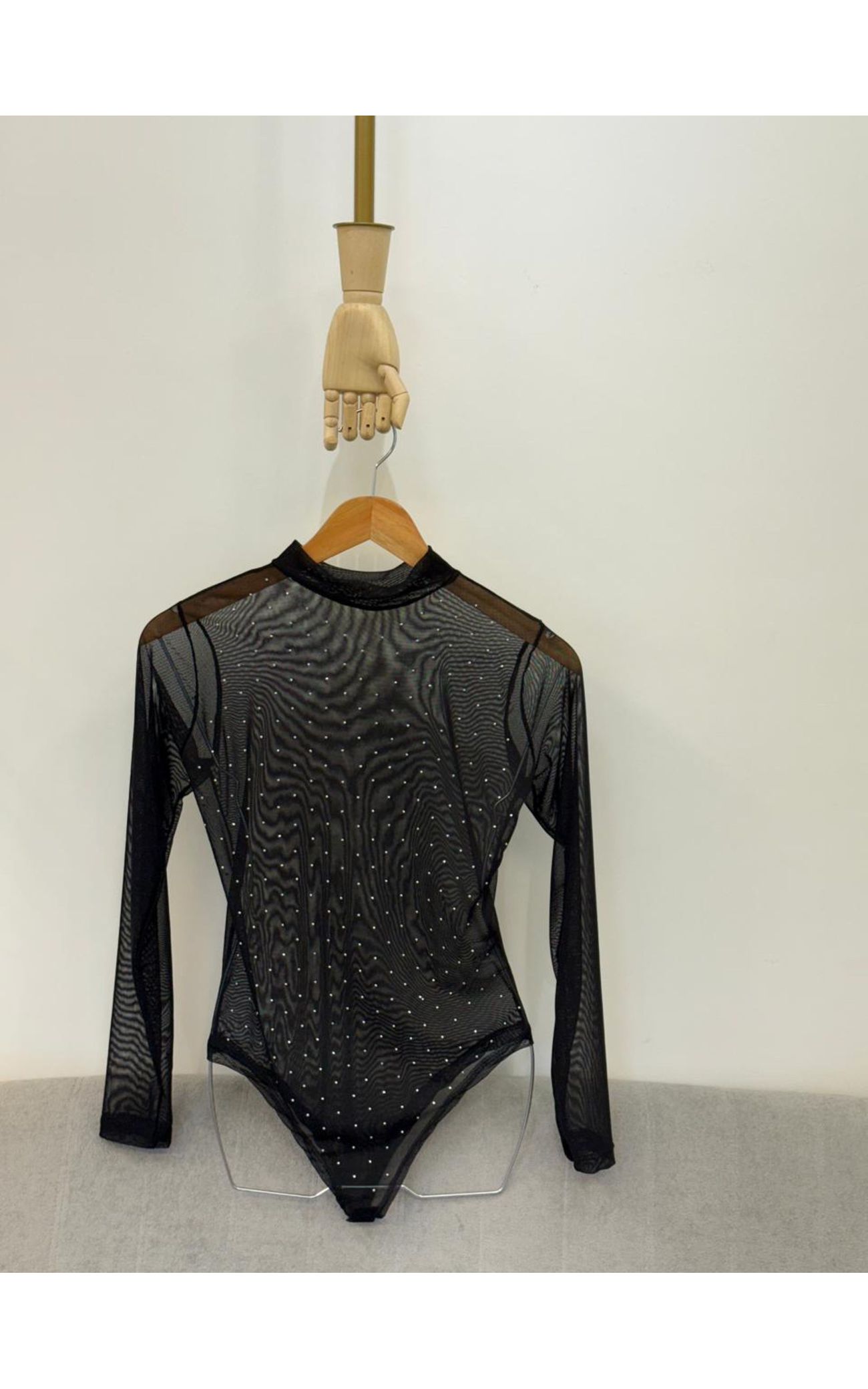 Body Tule Preto Aplicação 