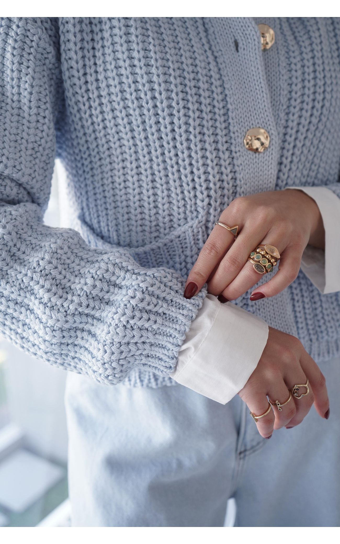Cardigã Tricot Botões Orgânicos - Azul Bebê