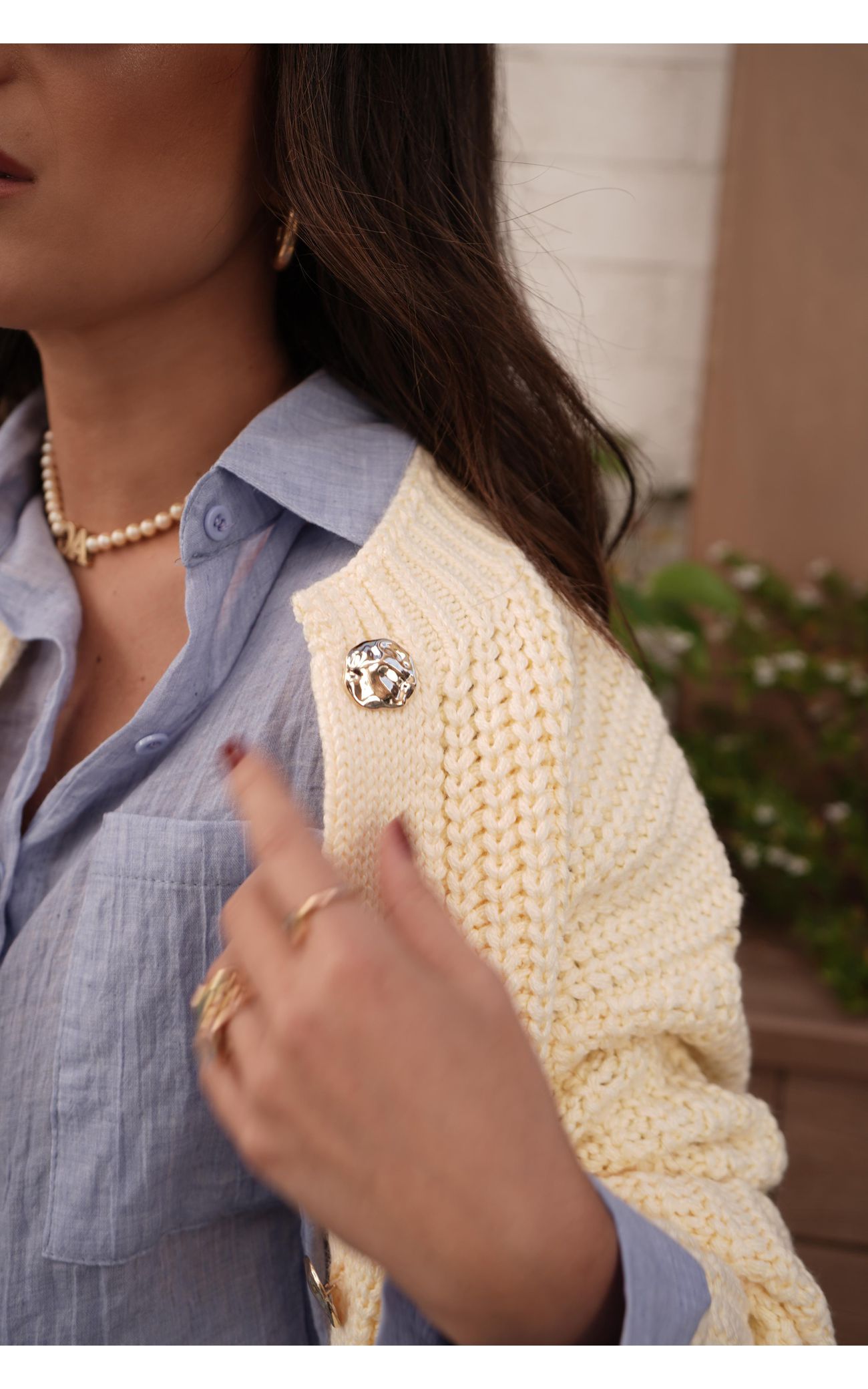 Cardigã Tricot Botões Orgânicos - Amarelo Manteiga