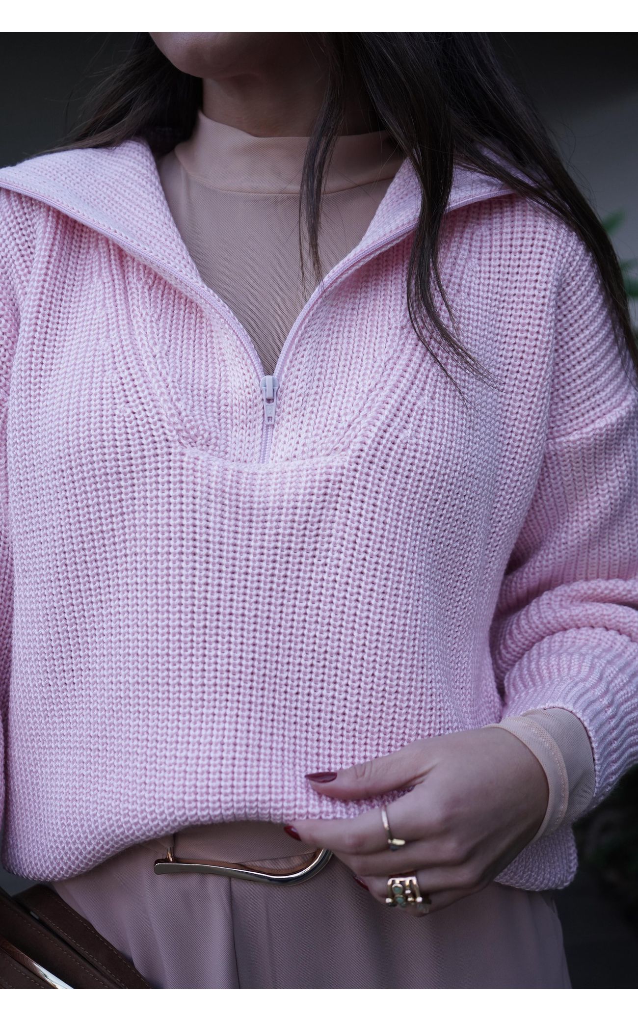 Blusão Tricot Zíper Monte-Carlo - Rosa Bebê 