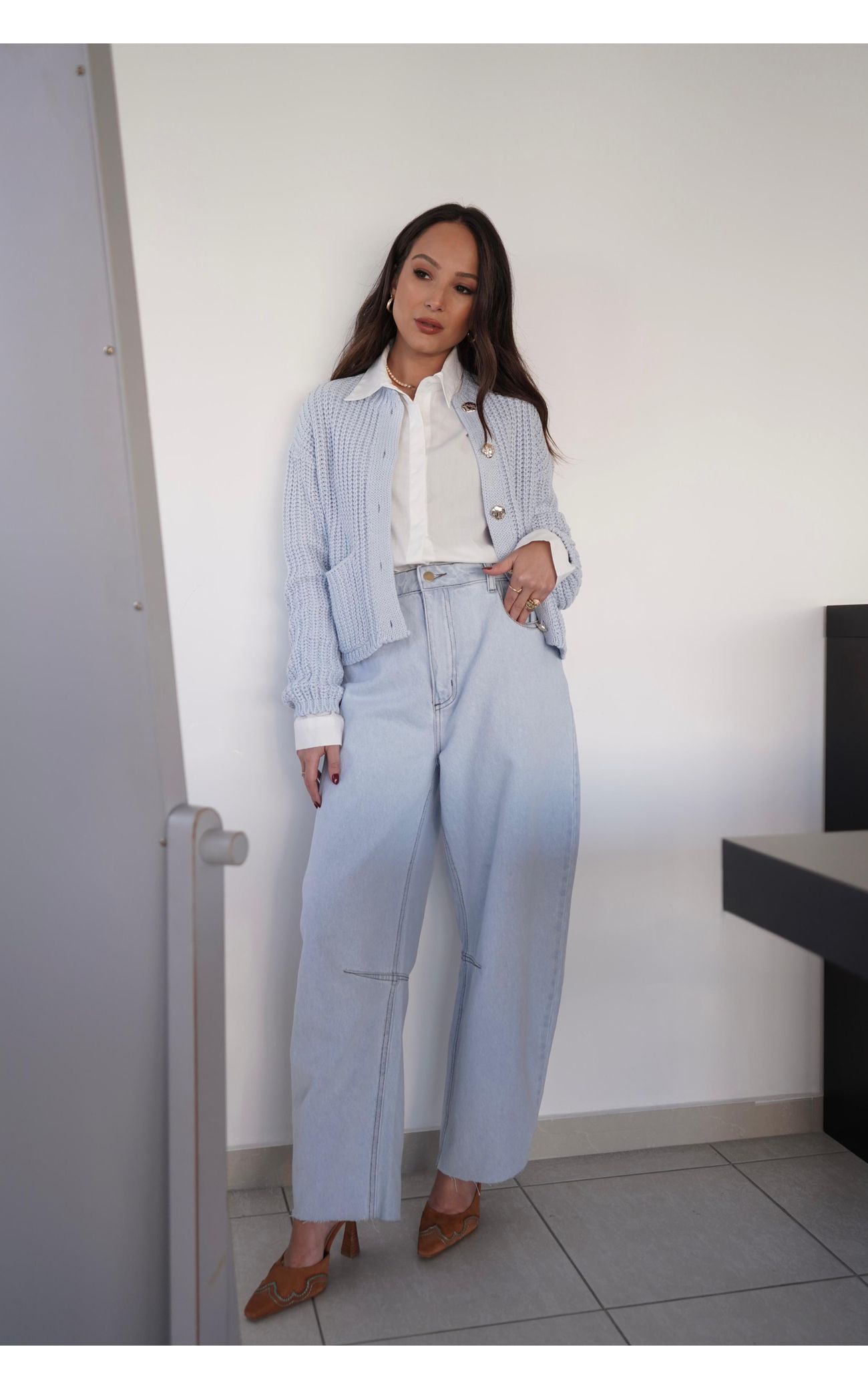 Cardigã Tricot Botões Orgânicos - Azul Bebê
