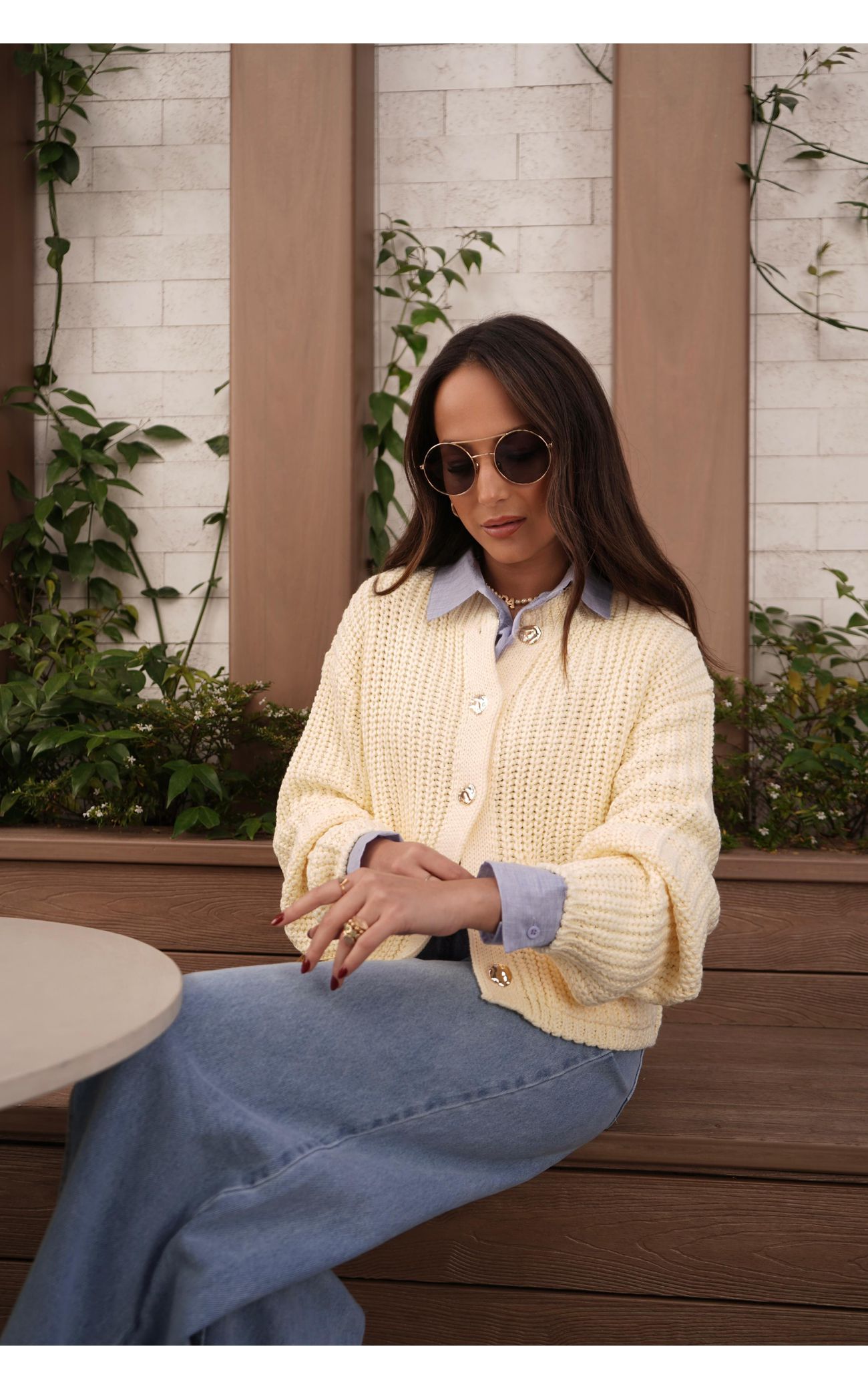 Cardigã Tricot Botões Orgânicos - Amarelo Manteiga