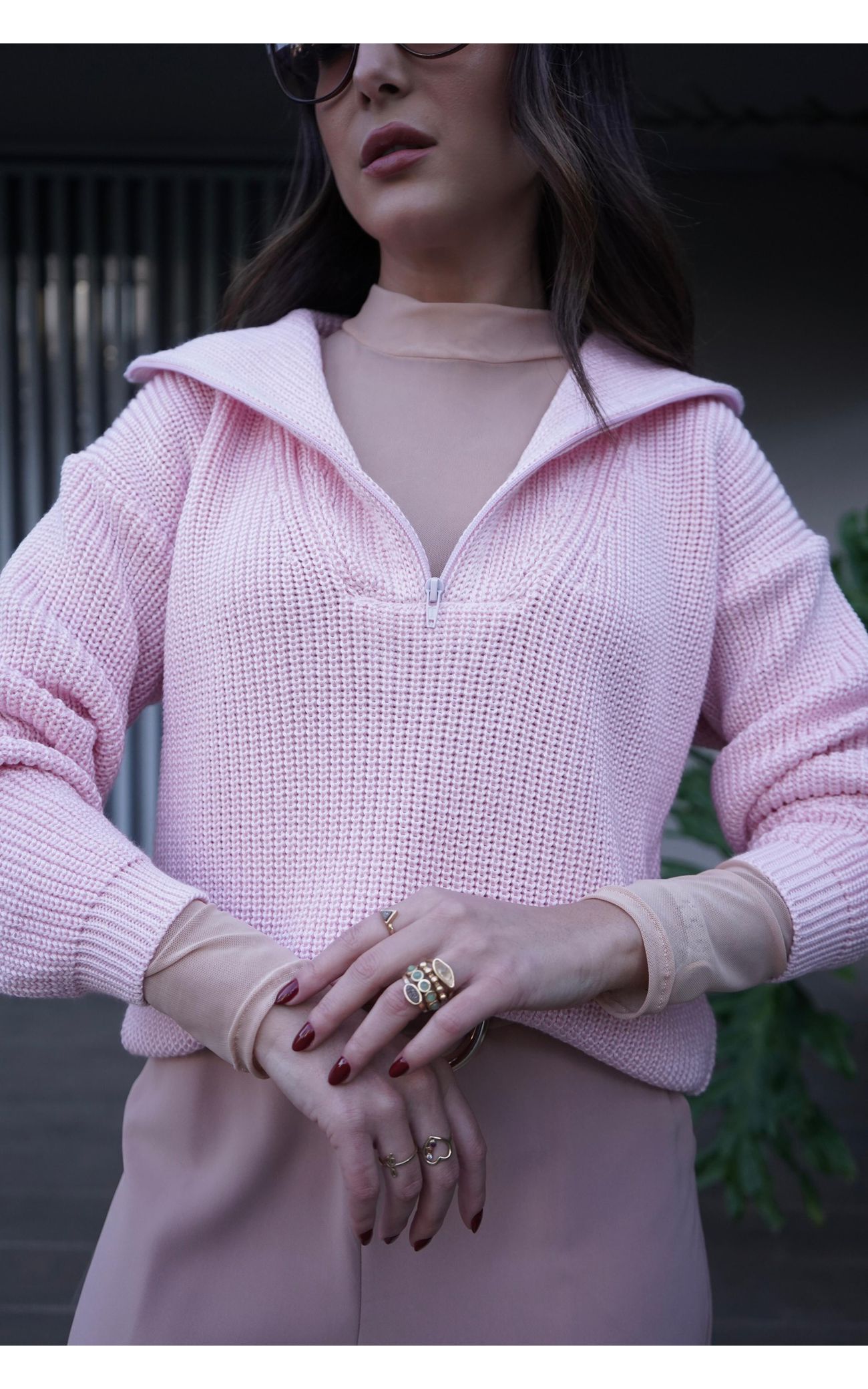 Blusão Tricot Zíper Monte-Carlo - Rosa Bebê 
