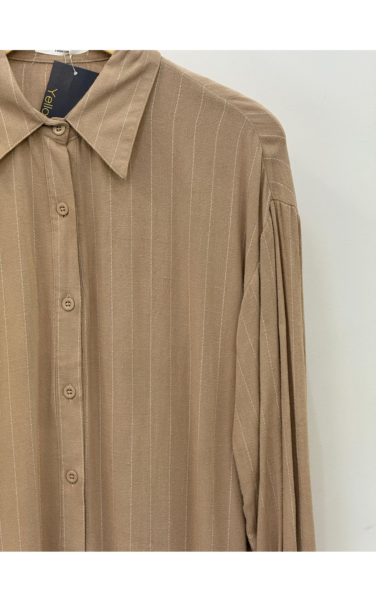 Camisa Linho Misto Risca de Giz - Bege