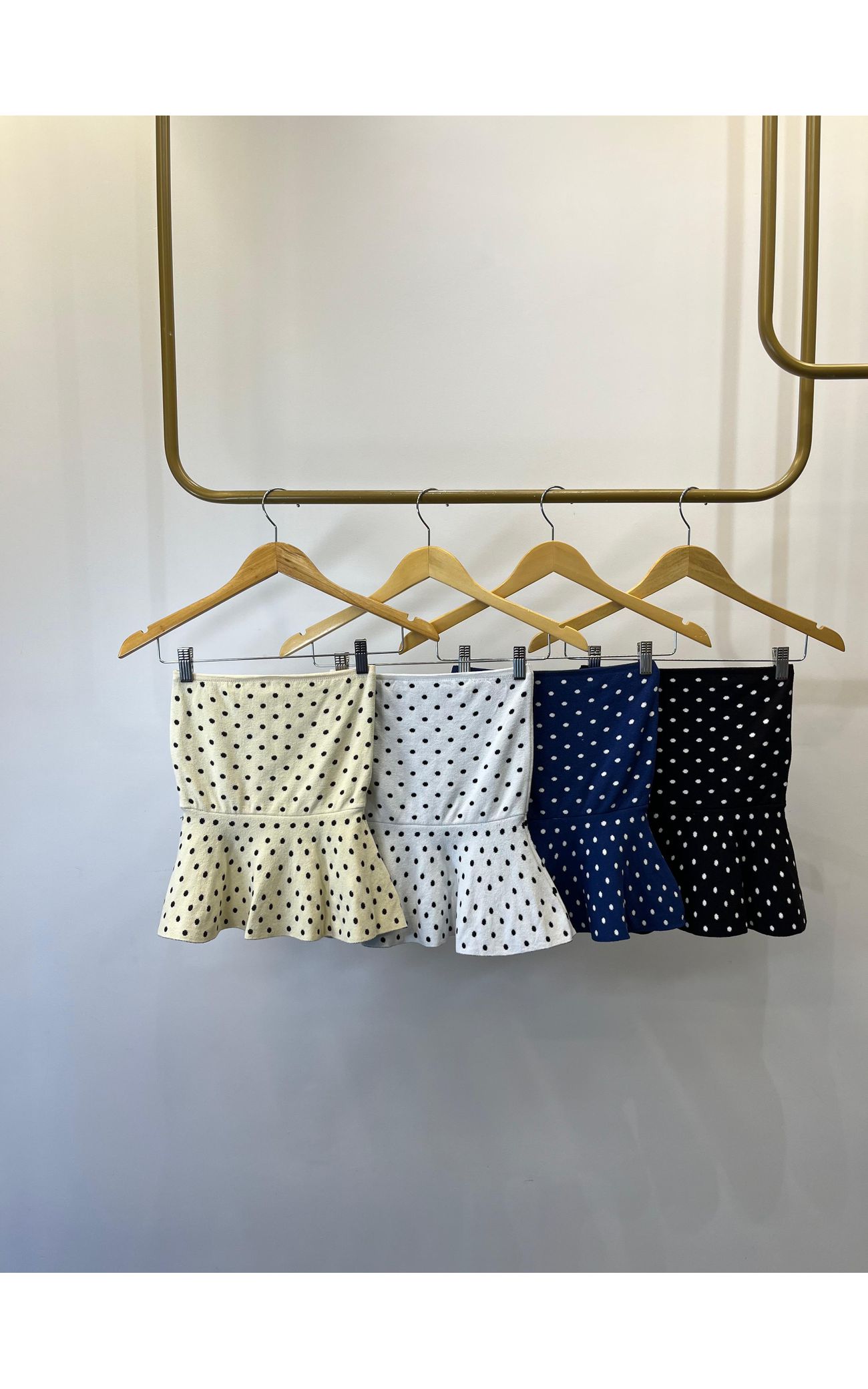 Tomara que Caia Fio Modal Poá - Peplum - Azul Marinho com Poá Branco 