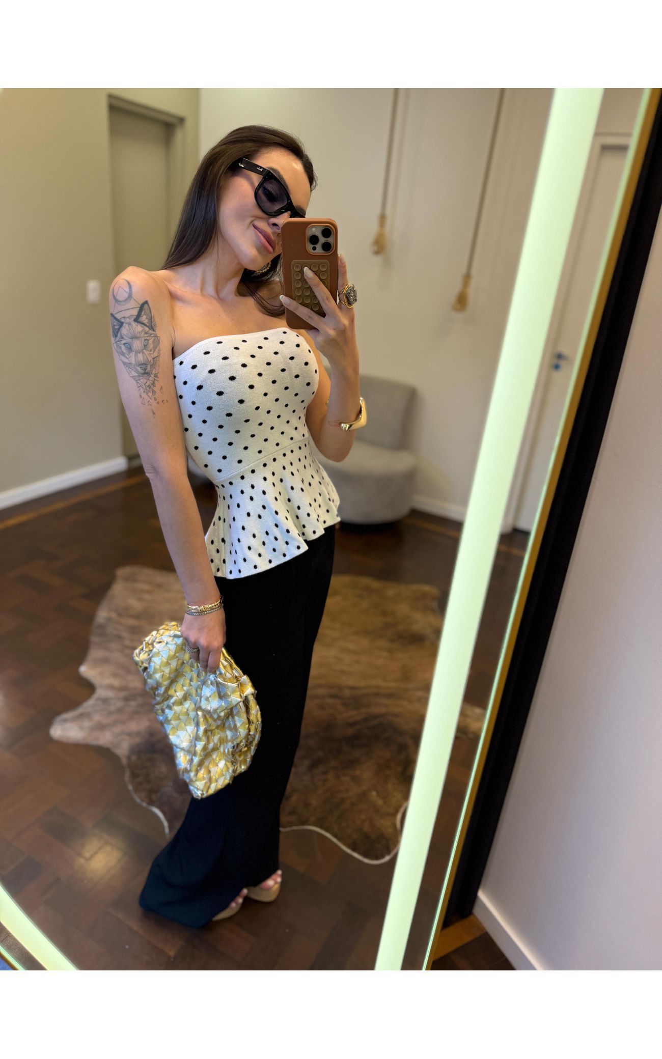 Tomara que Caia Fio Modal Poá - Peplum - Branco com Poá Preto 