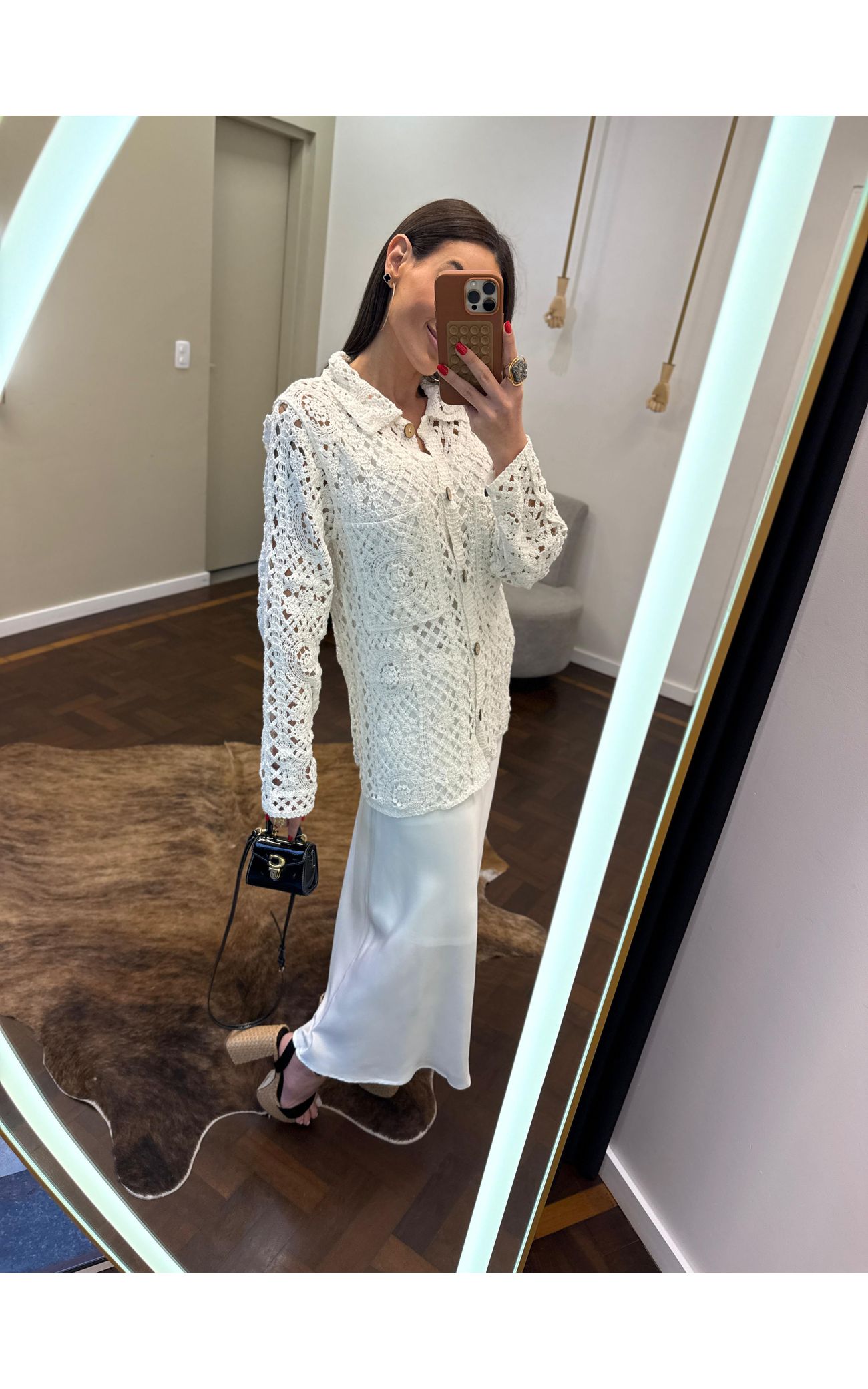 Maxi Camisa Crochê Maquinetado - Creme 