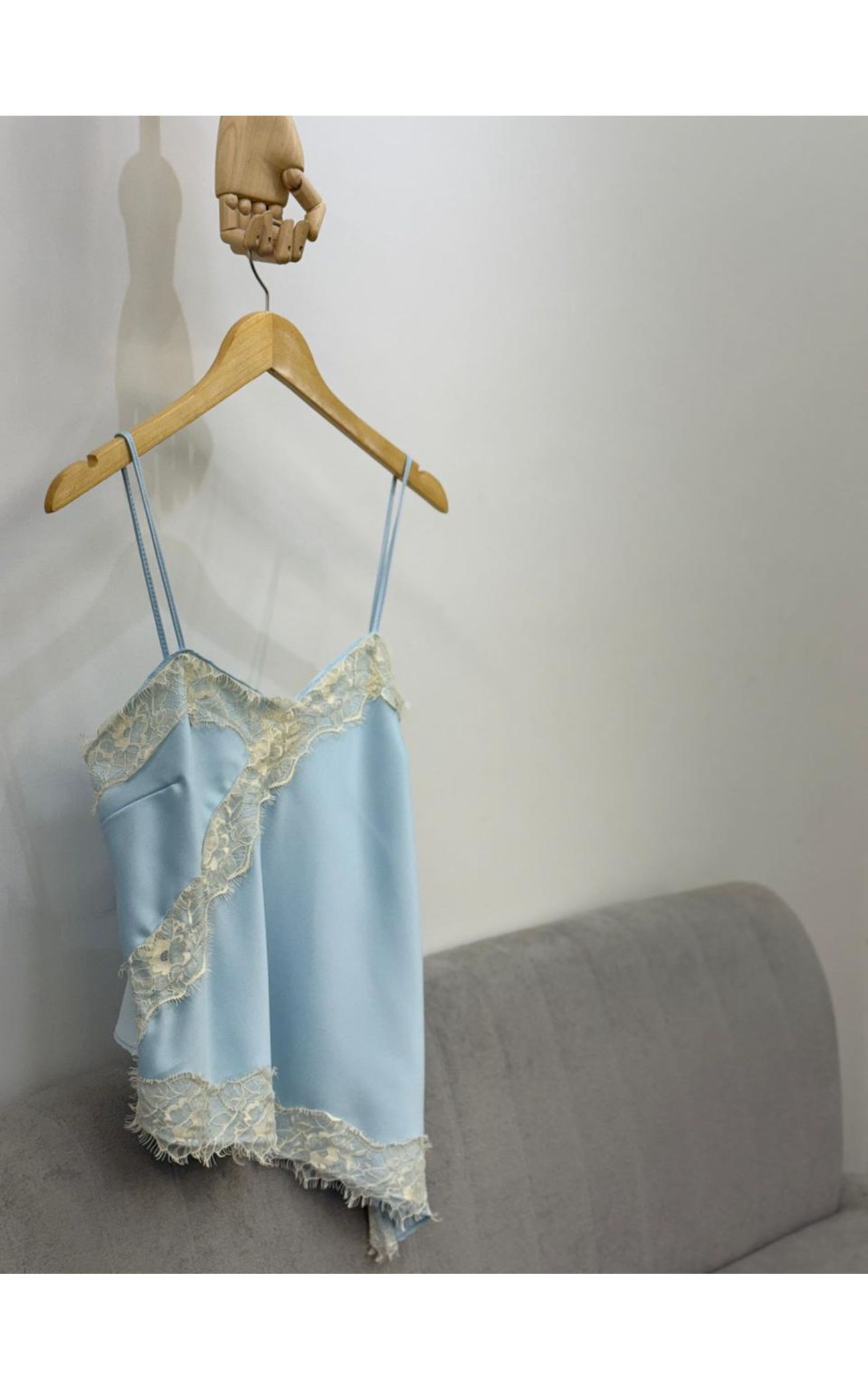 Regata Cetim e Renda Natana - Azul Bebê