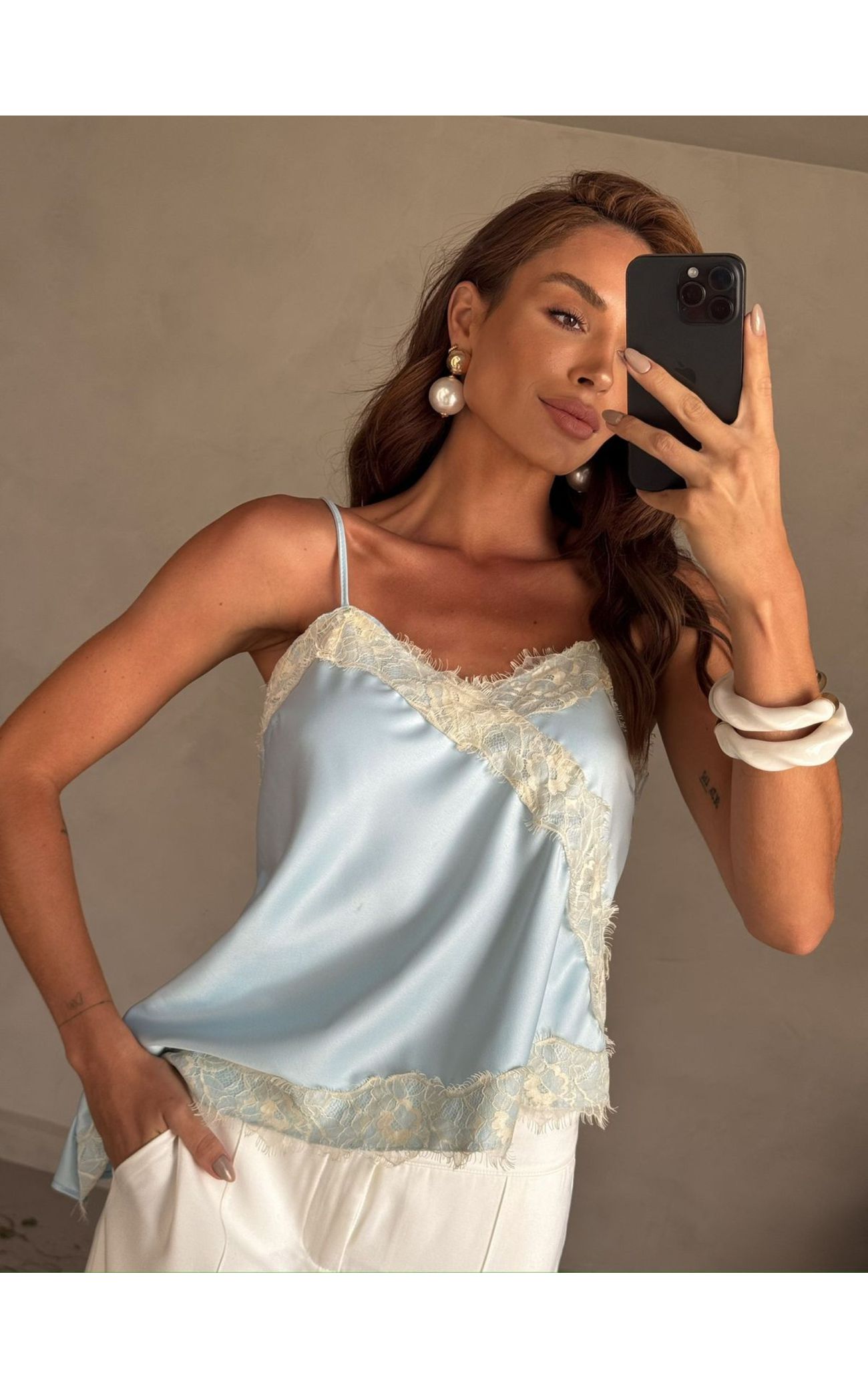 Regata Cetim e Renda Natana - Azul Bebê