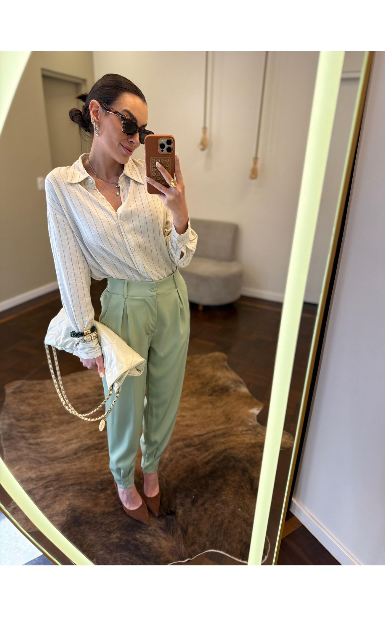 Calça Alfaiataria Cenoura Zíper - Verde 