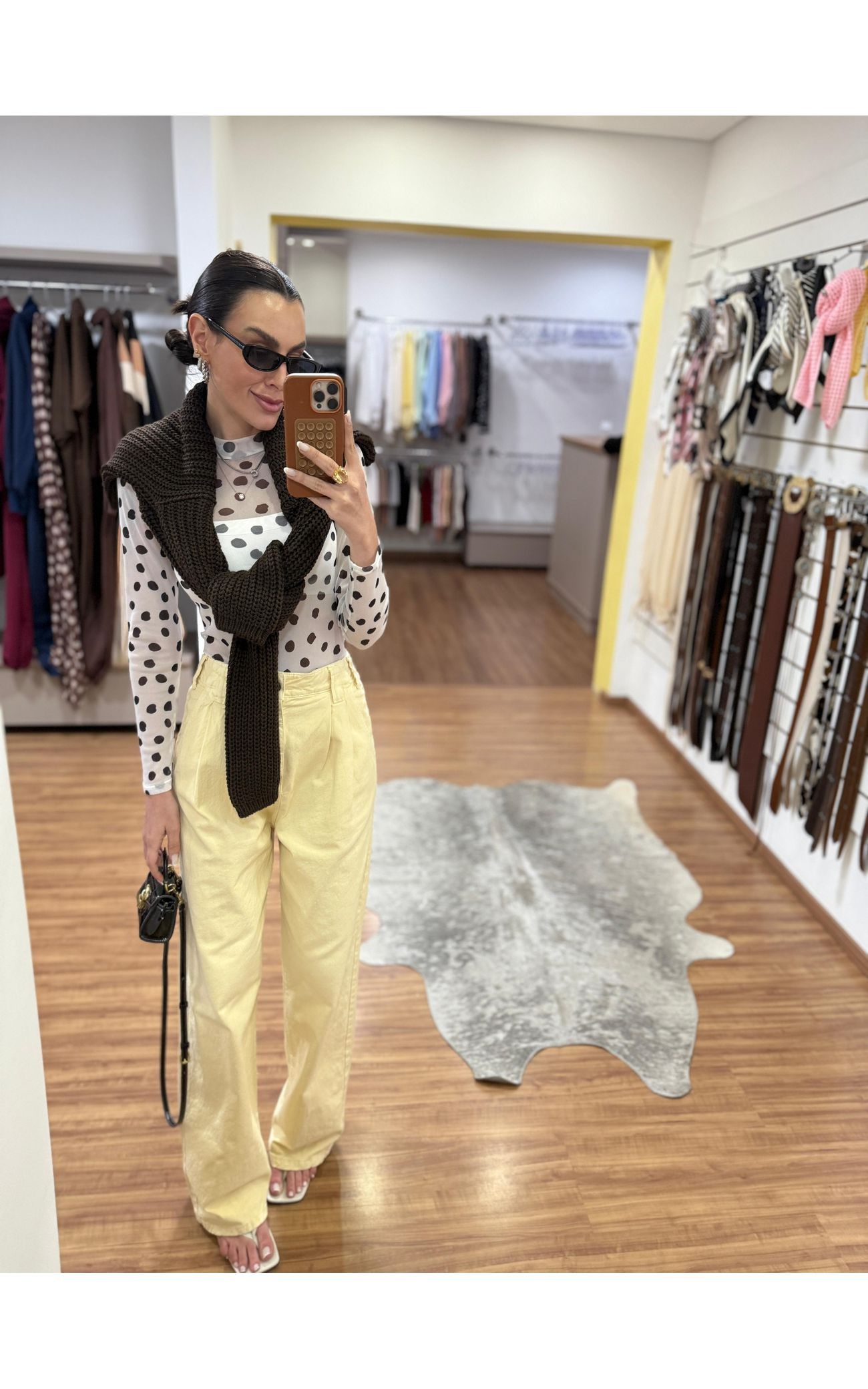 Calça Jeans Pantalona Cós Elástico Atrás - Amarelo 