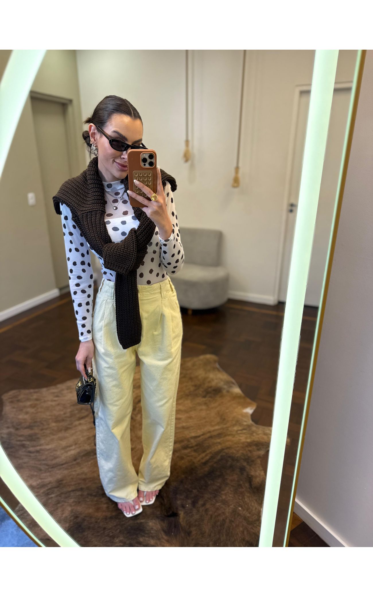 Calça Jeans Pantalona Cós Elástico Atrás - Amarelo 