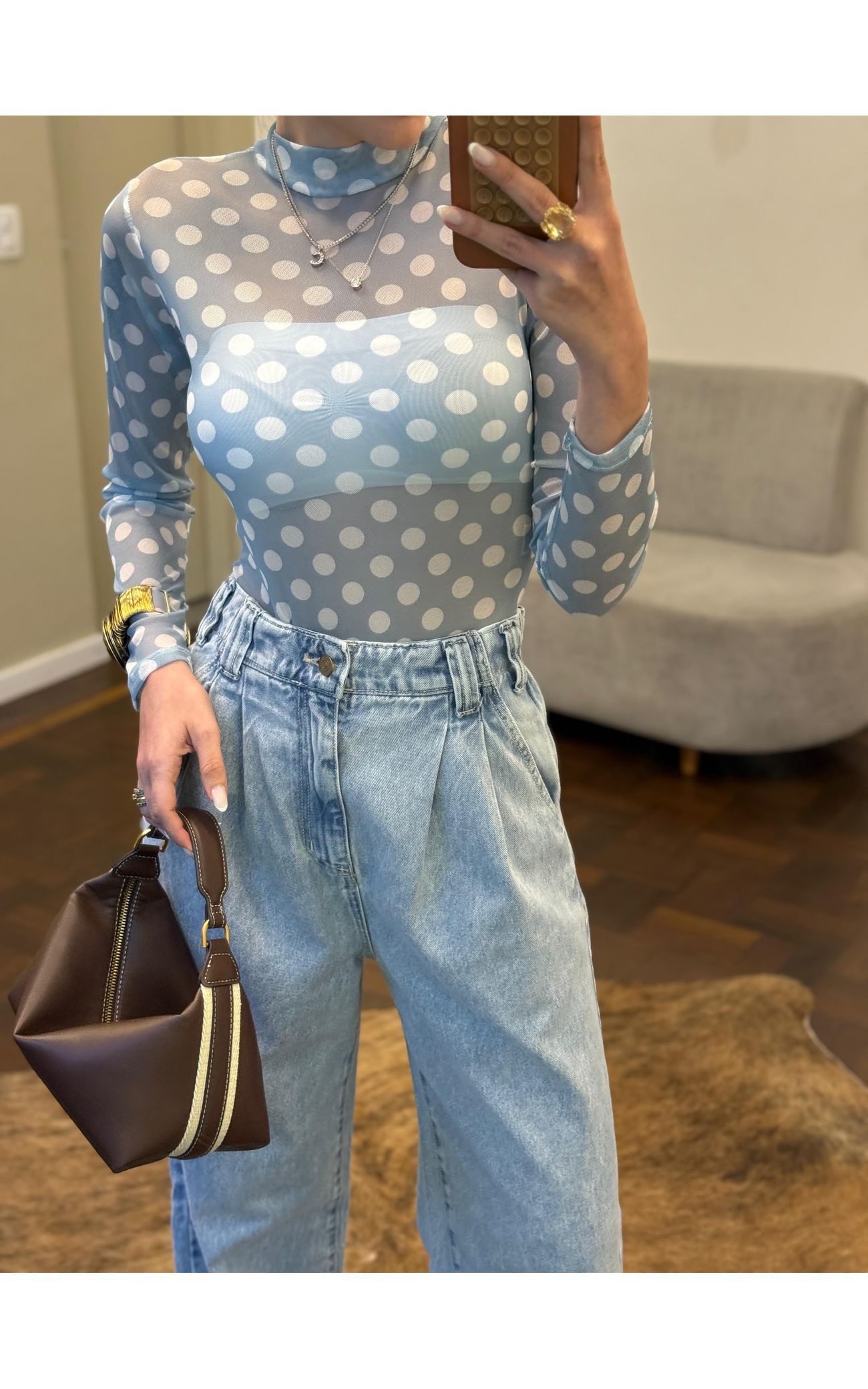 Calça Jeans Pantalona Cós Elástico Atrás - Claro Marmorizado 