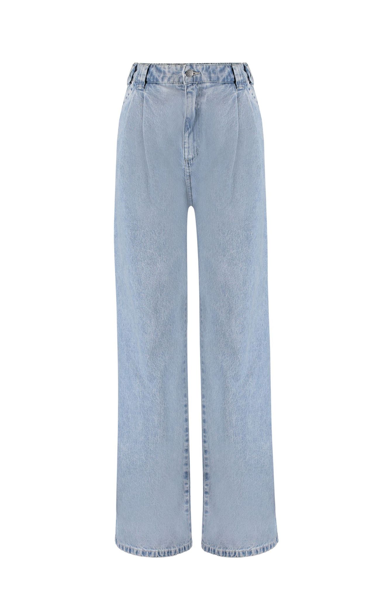 Calça Jeans Pantalona Cós Elástico Atrás - Claro Marmorizado 
