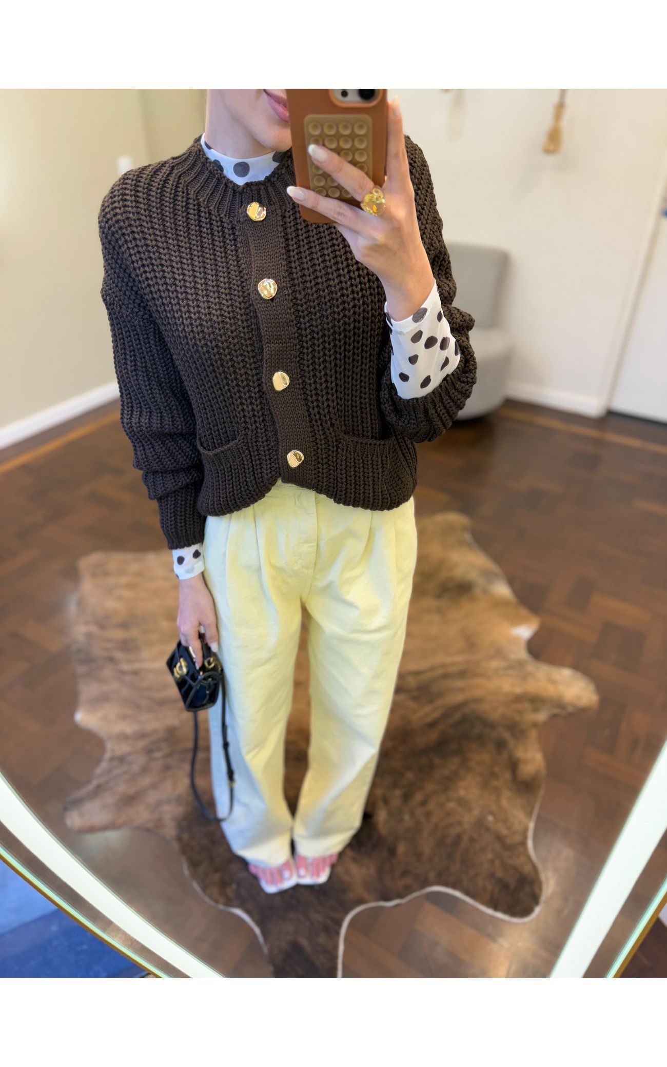 Cardigã Tricot Botões Orgânicos - Marrom 