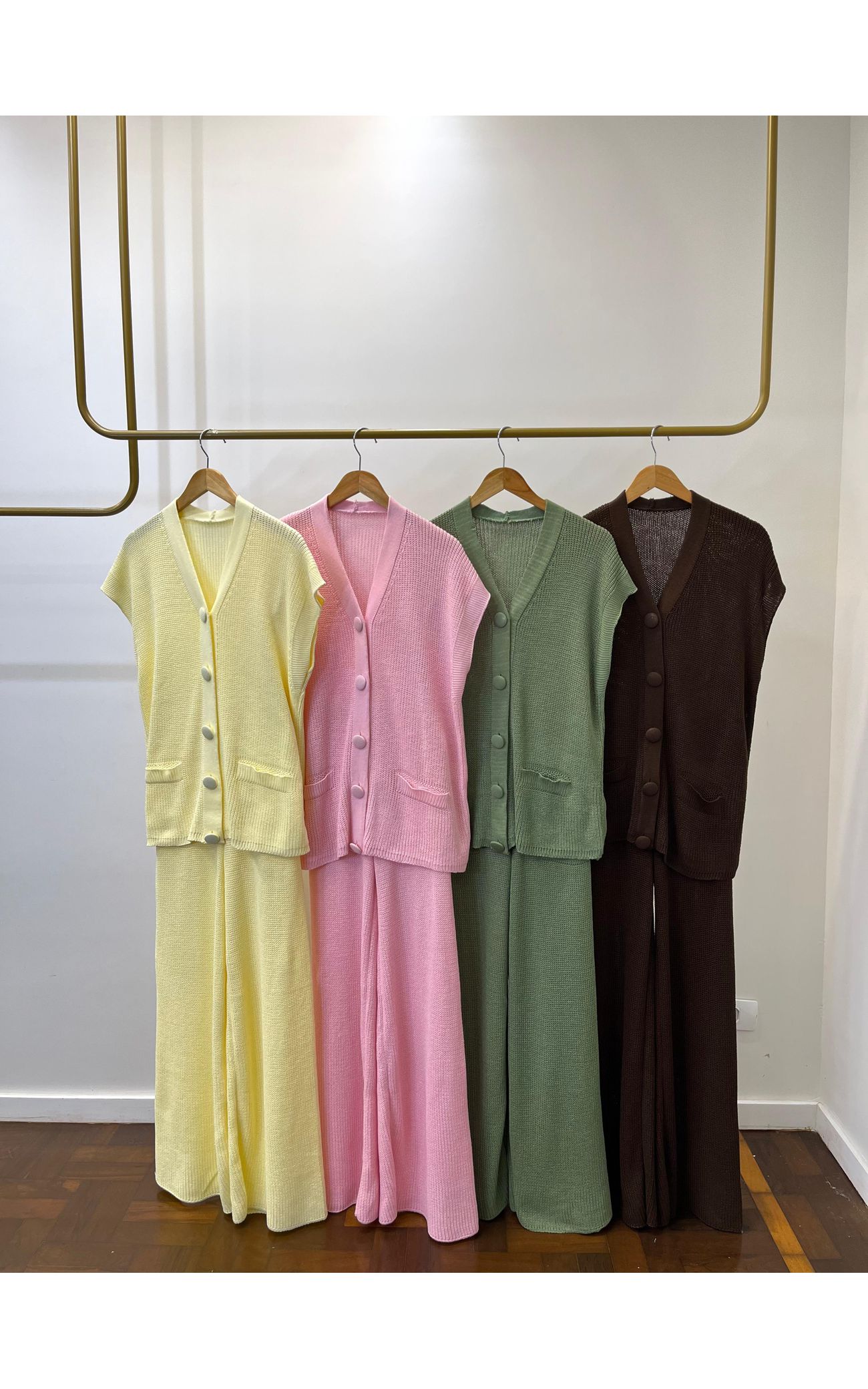 Conjunto Tricot Botões Forrados Fernanda - Rosa