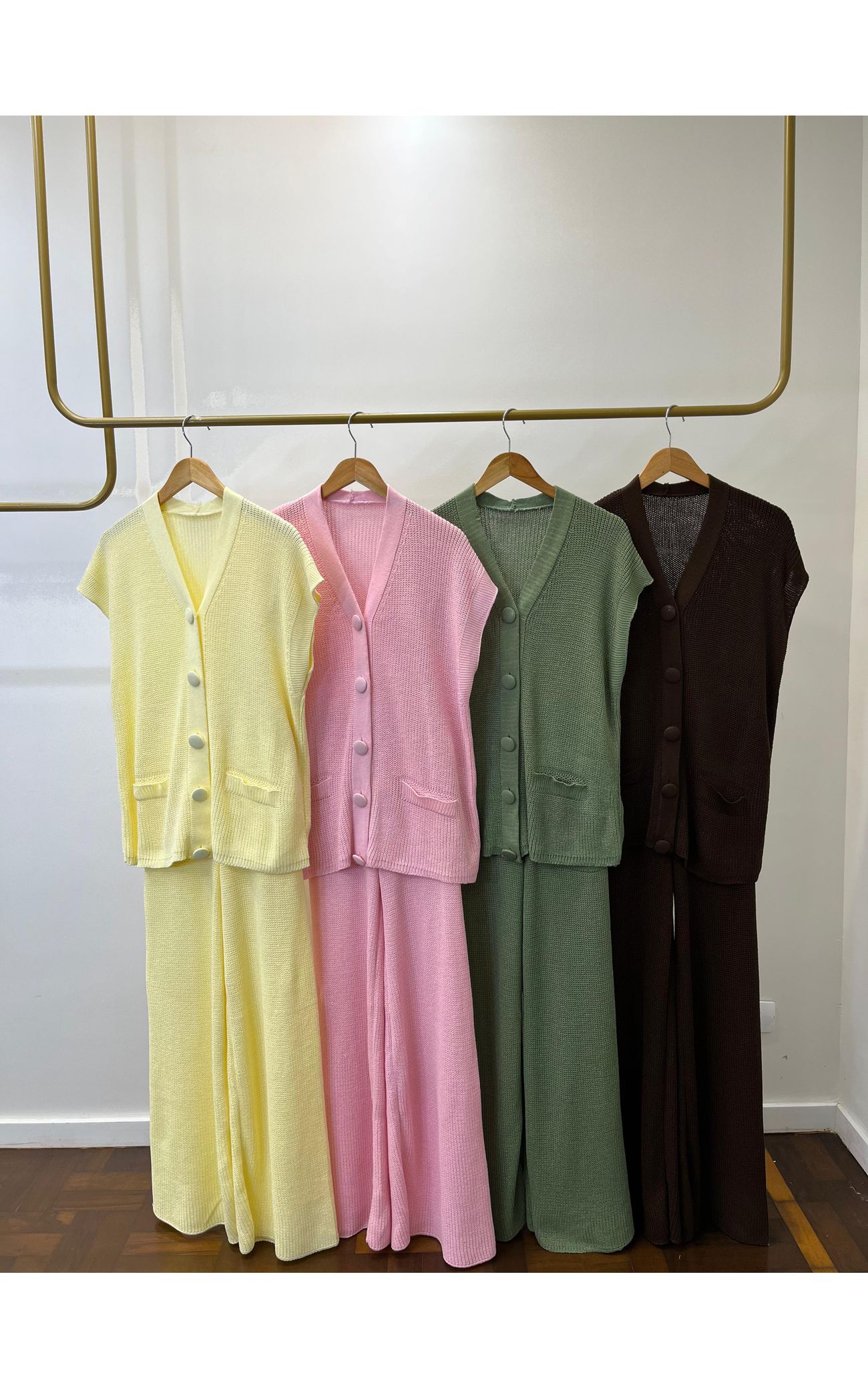 Conjunto Tricot Botões Forrados Fernanda - Rosa
