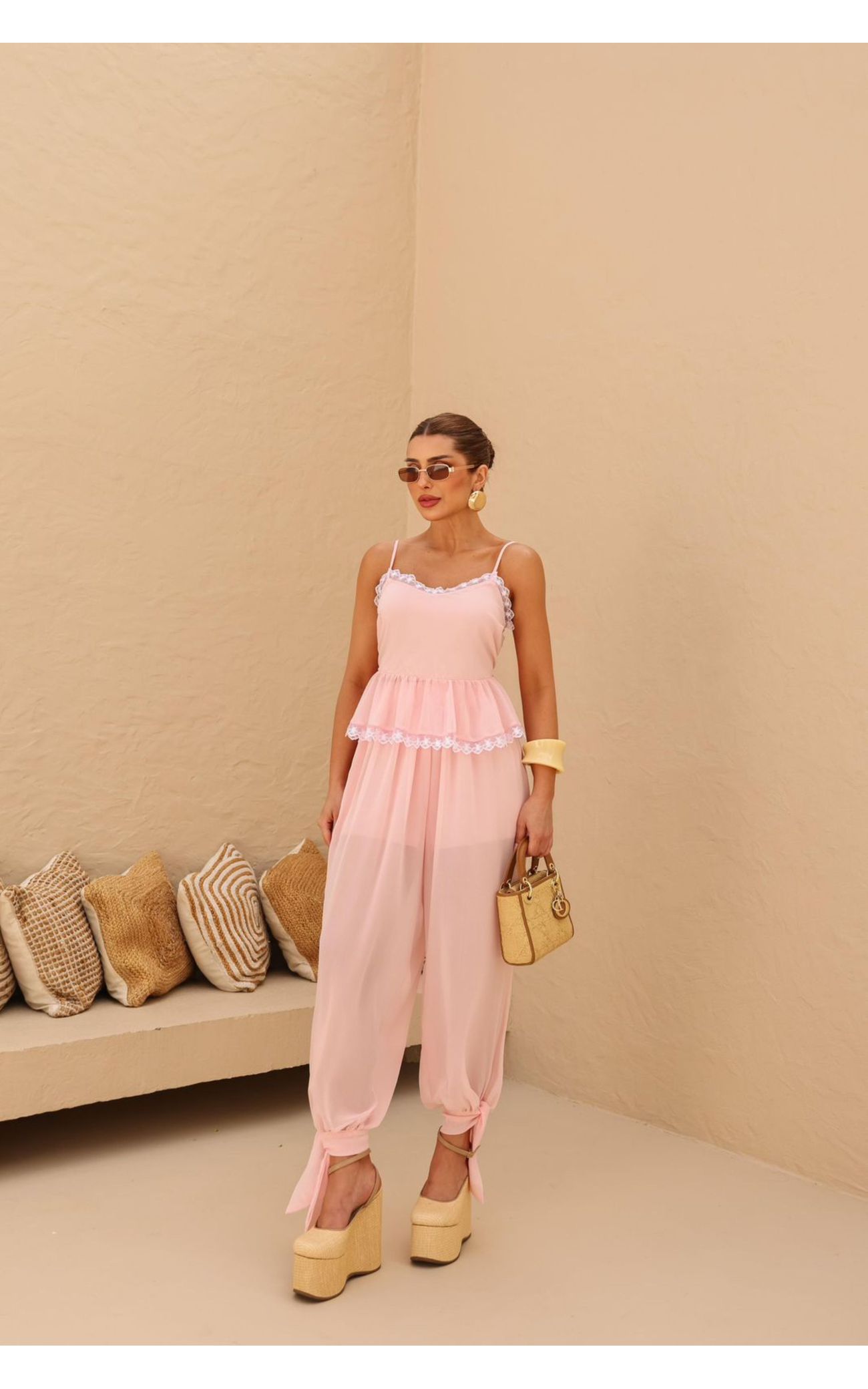 Conjunto Sophie Crepe de Seda - Rosa Bebê 