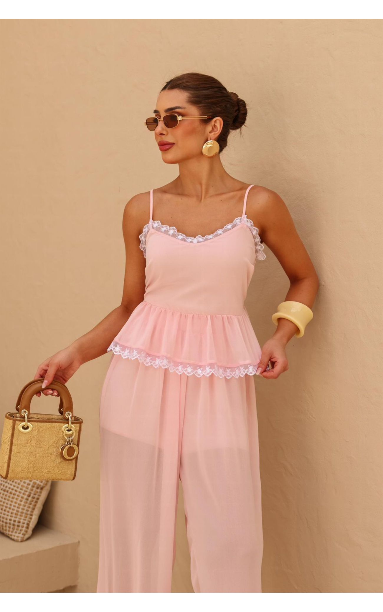 Conjunto Sophie Crepe de Seda - Rosa Bebê 