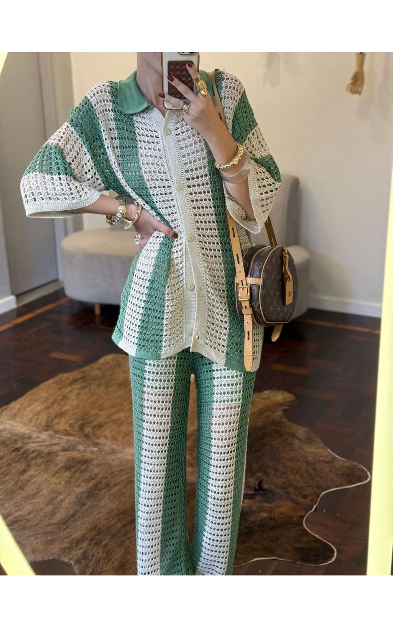 Conjunto Tricot Trabalhado Listras Largas Verticais