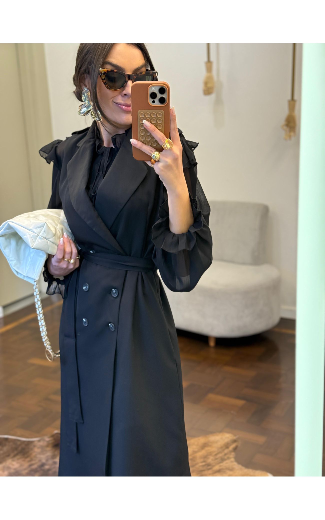 Vestido Alfaiataria - Estética Trench Coat - Preto 